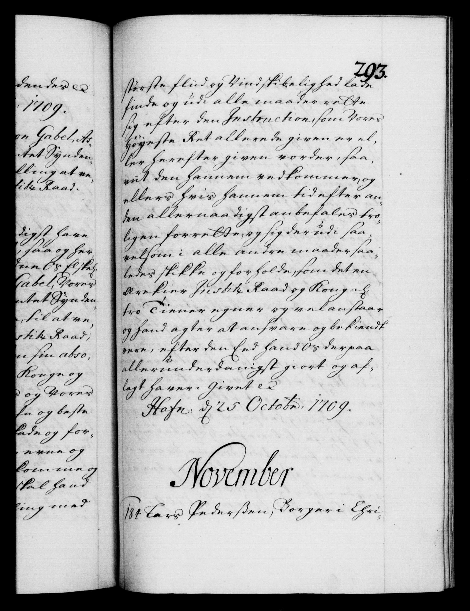 Danske Kanselli 1572-1799, AV/RA-EA-3023/F/Fc/Fca/Fcaa/L0020: Norske registre, 1708-1711, p. 293a