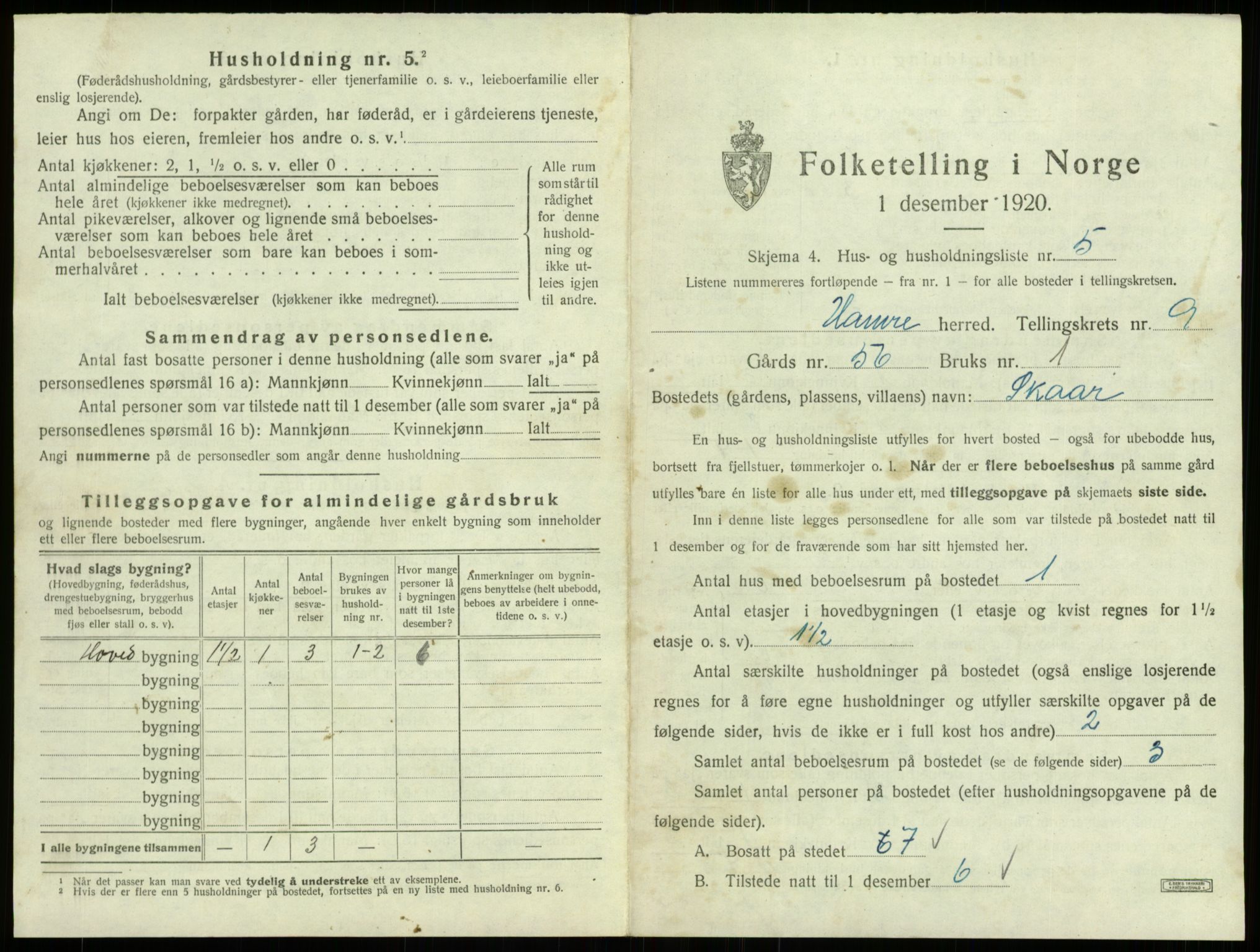 SAB, 1920 census for Hamre, 1920, p. 720