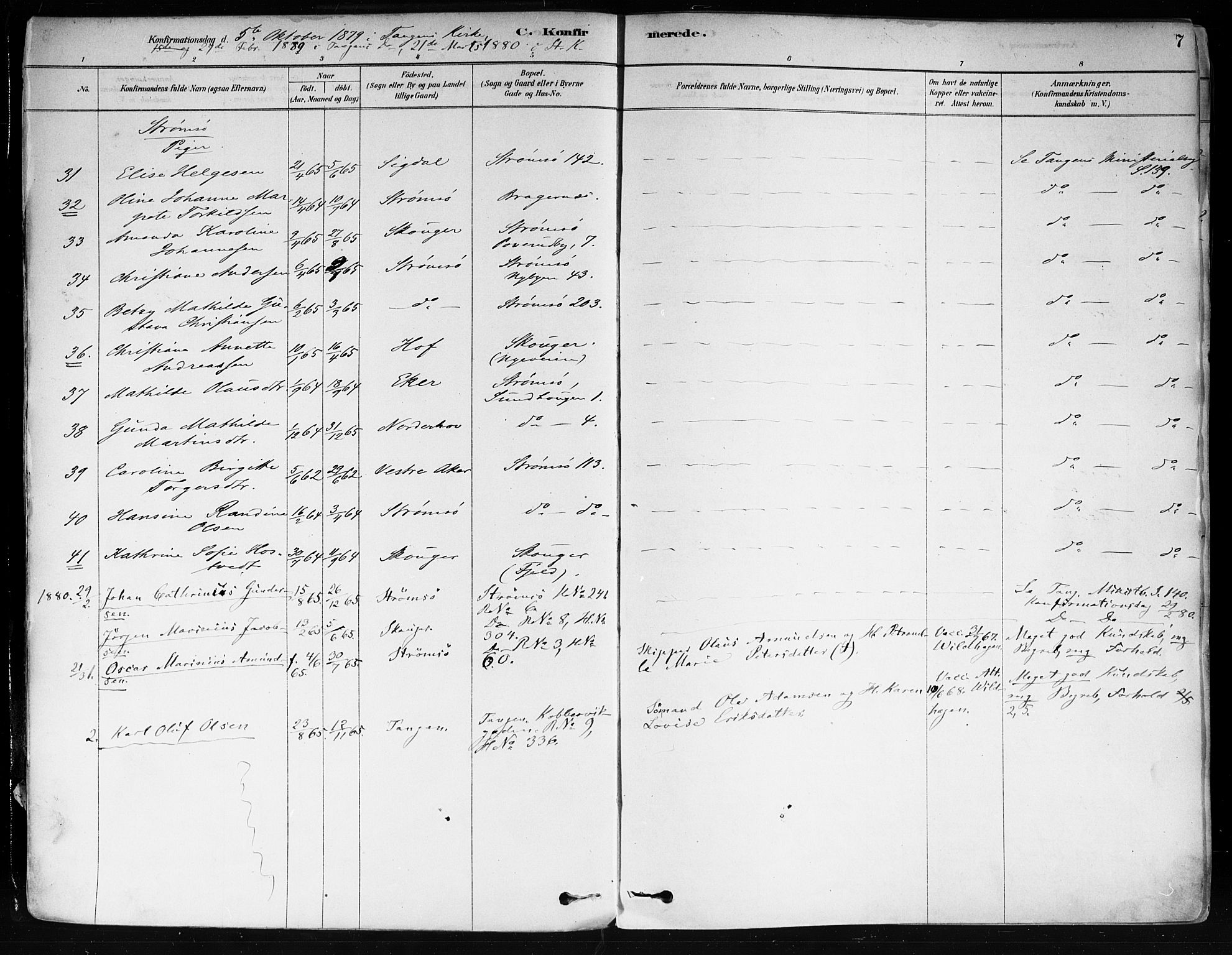 Strømsø kirkebøker, SAKO/A-246/F/Fa/L0022: Parish register (official) no. I 22, 1879-1899, p. 7