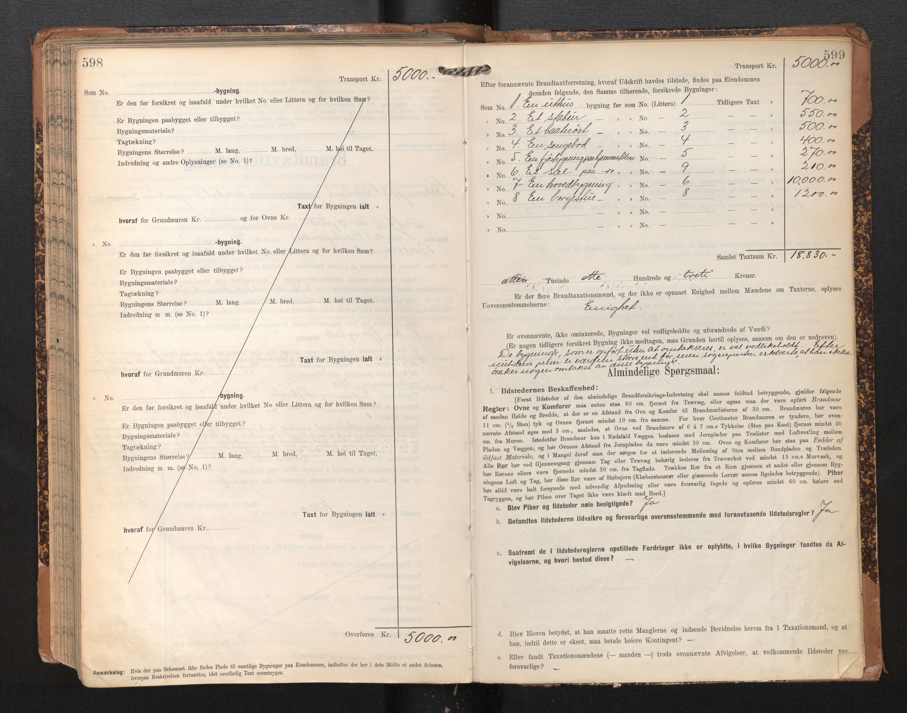 Lensmannen i Leikanger, AV/SAB-A-29201/0012/L0005: Branntakstprotokoll, skjematakst, 1907-1917, p. 598-599