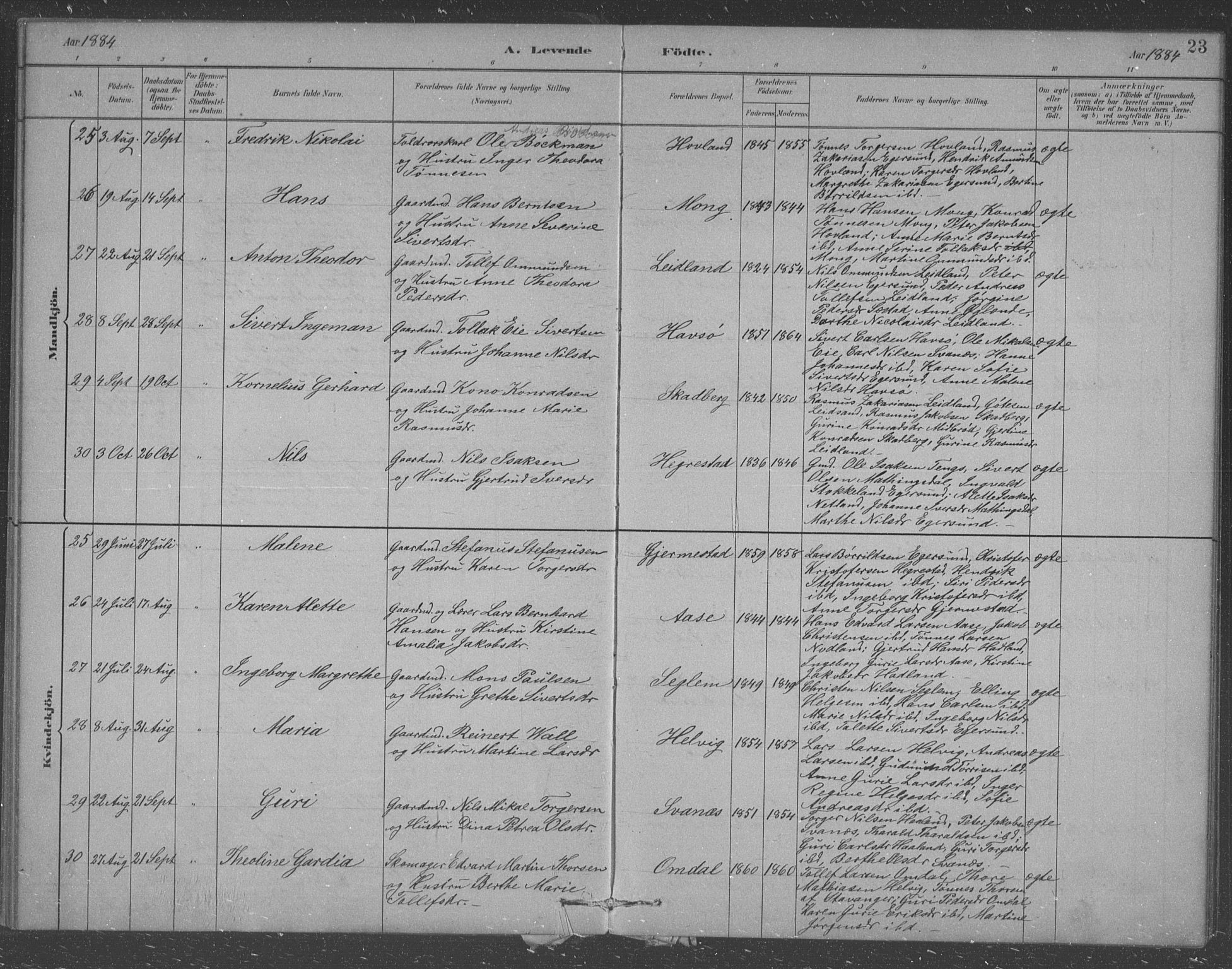 Eigersund sokneprestkontor, AV/SAST-A-101807/S09/L0007: Parish register (copy) no. B 7, 1882-1892, p. 23