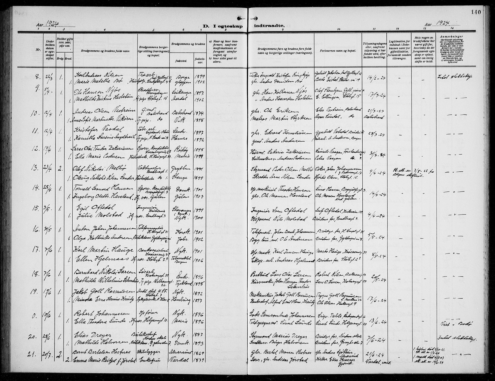 Mariakirken Sokneprestembete, AV/SAB-A-76901/H/Hab/L0010: Parish register (copy) no. A 10, 1920-1937, p. 140