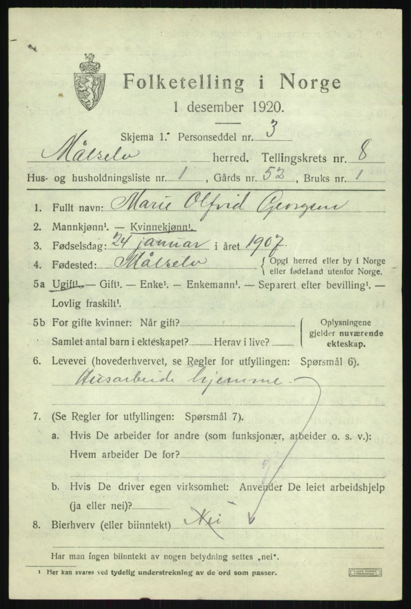 SATØ, 1920 census for Målselv, 1920, p. 4845