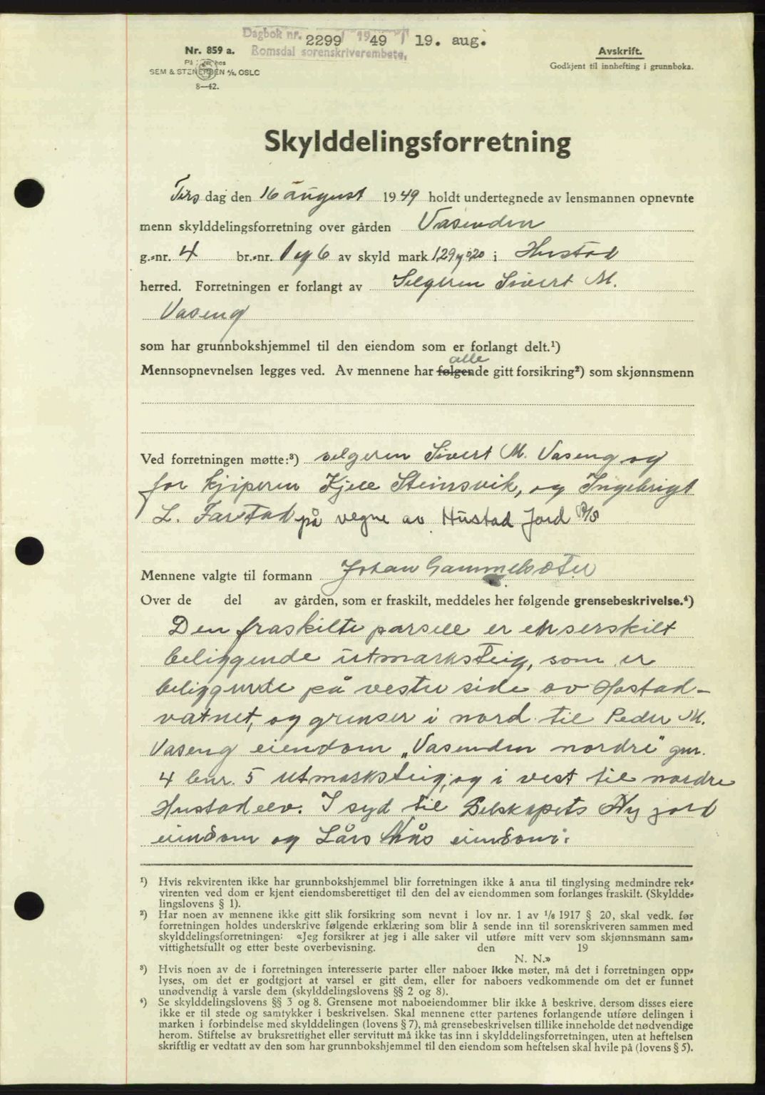 Romsdal sorenskriveri, AV/SAT-A-4149/1/2/2C: Mortgage book no. A30, 1949-1949, Diary no: : 2299/1949