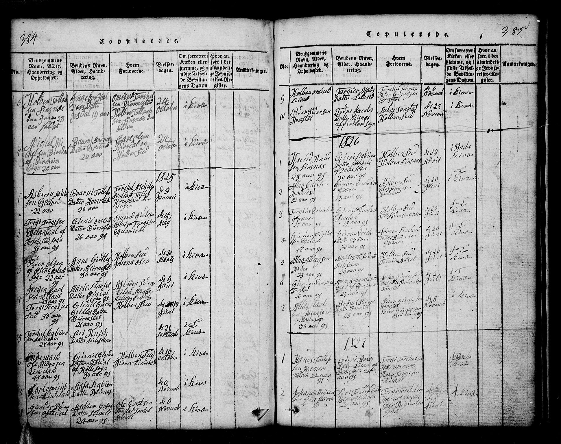 Sirdal sokneprestkontor, SAK/1111-0036/F/Fb/Fbb/L0001: Parish register (copy) no. B 1, 1815-1834, p. 384-385