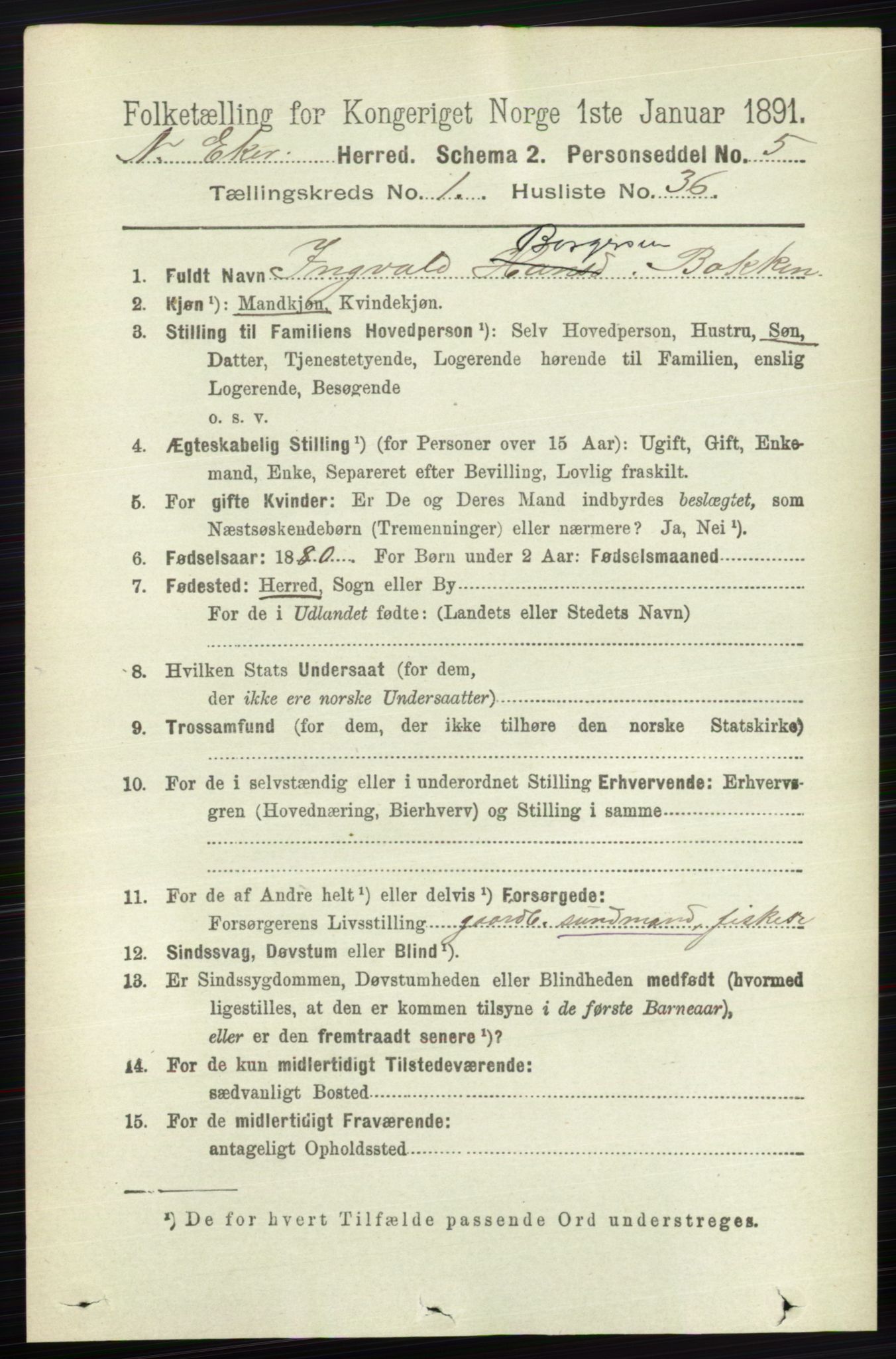 RA, 1891 census for 0625 Nedre Eiker, 1891, p. 276