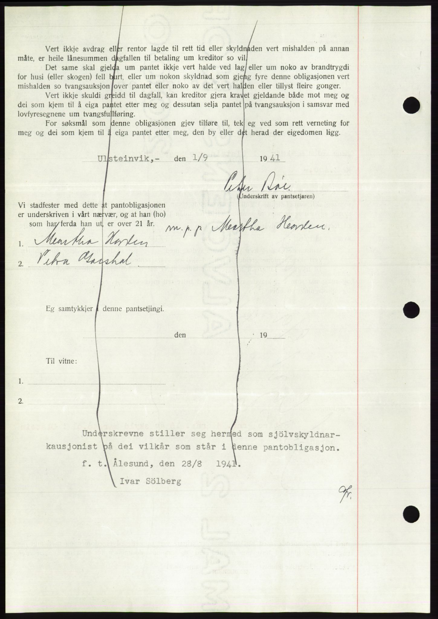 Søre Sunnmøre sorenskriveri, AV/SAT-A-4122/1/2/2C/L0071: Mortgage book no. 65, 1941-1941, Diary no: : 899/1941