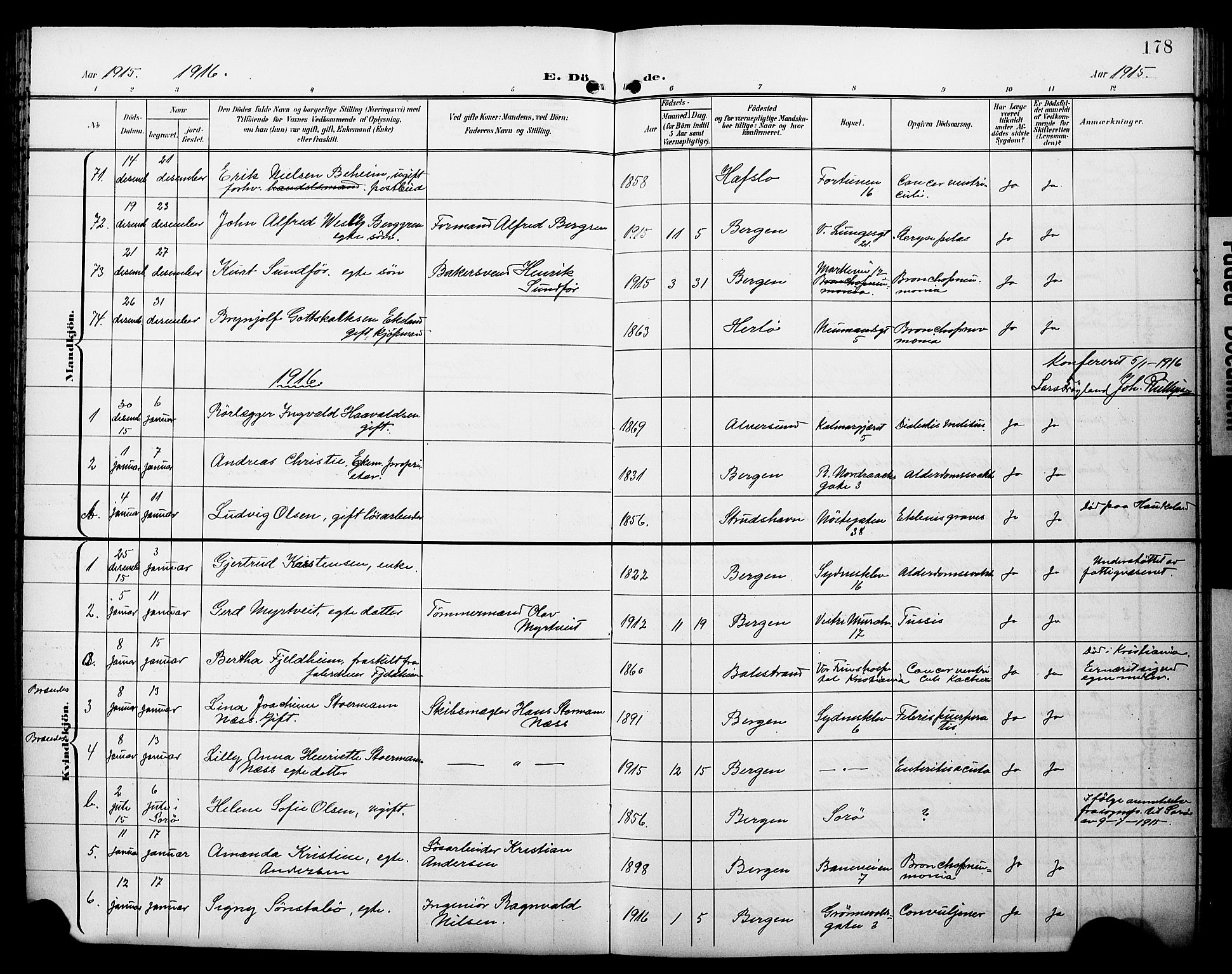 Domkirken sokneprestembete, SAB/A-74801/H/Hab/L0042: Parish register (copy) no. E 6, 1900-1929, p. 178