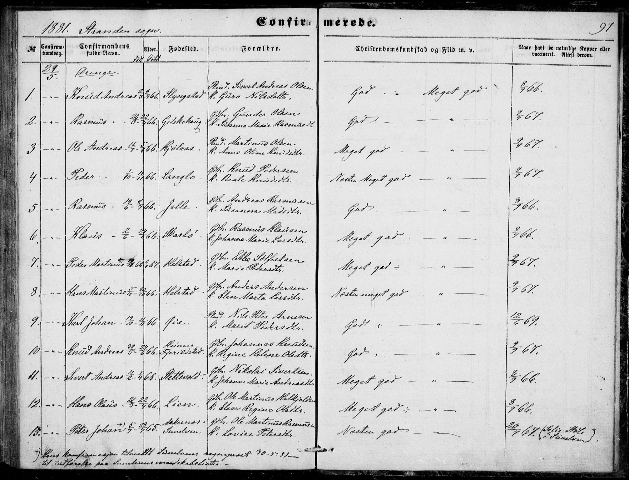 Ministerialprotokoller, klokkerbøker og fødselsregistre - Møre og Romsdal, AV/SAT-A-1454/520/L0281: Parish register (official) no. 520A10, 1851-1881, p. 97