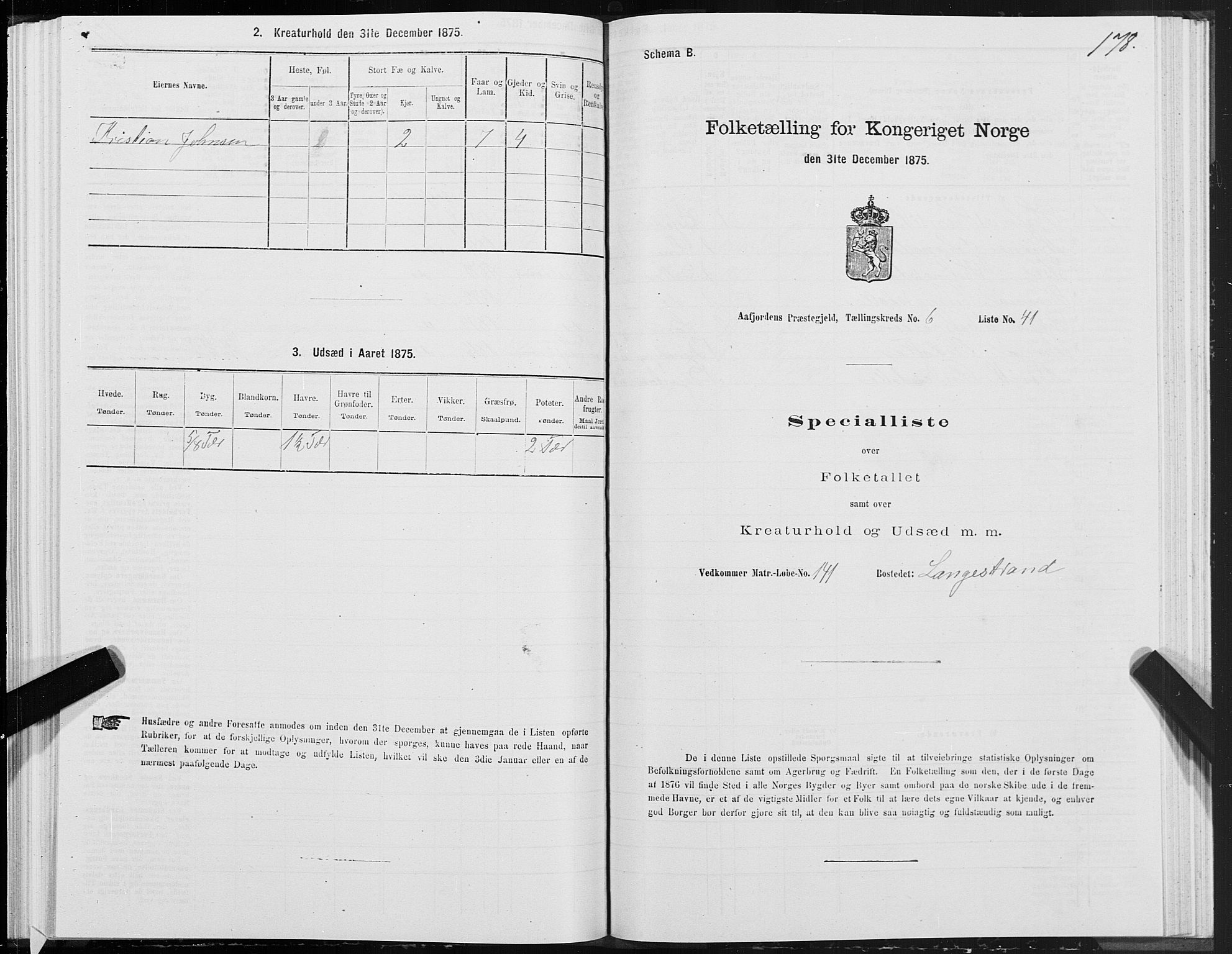 SAT, 1875 census for 1630P Aafjorden, 1875, p. 3178