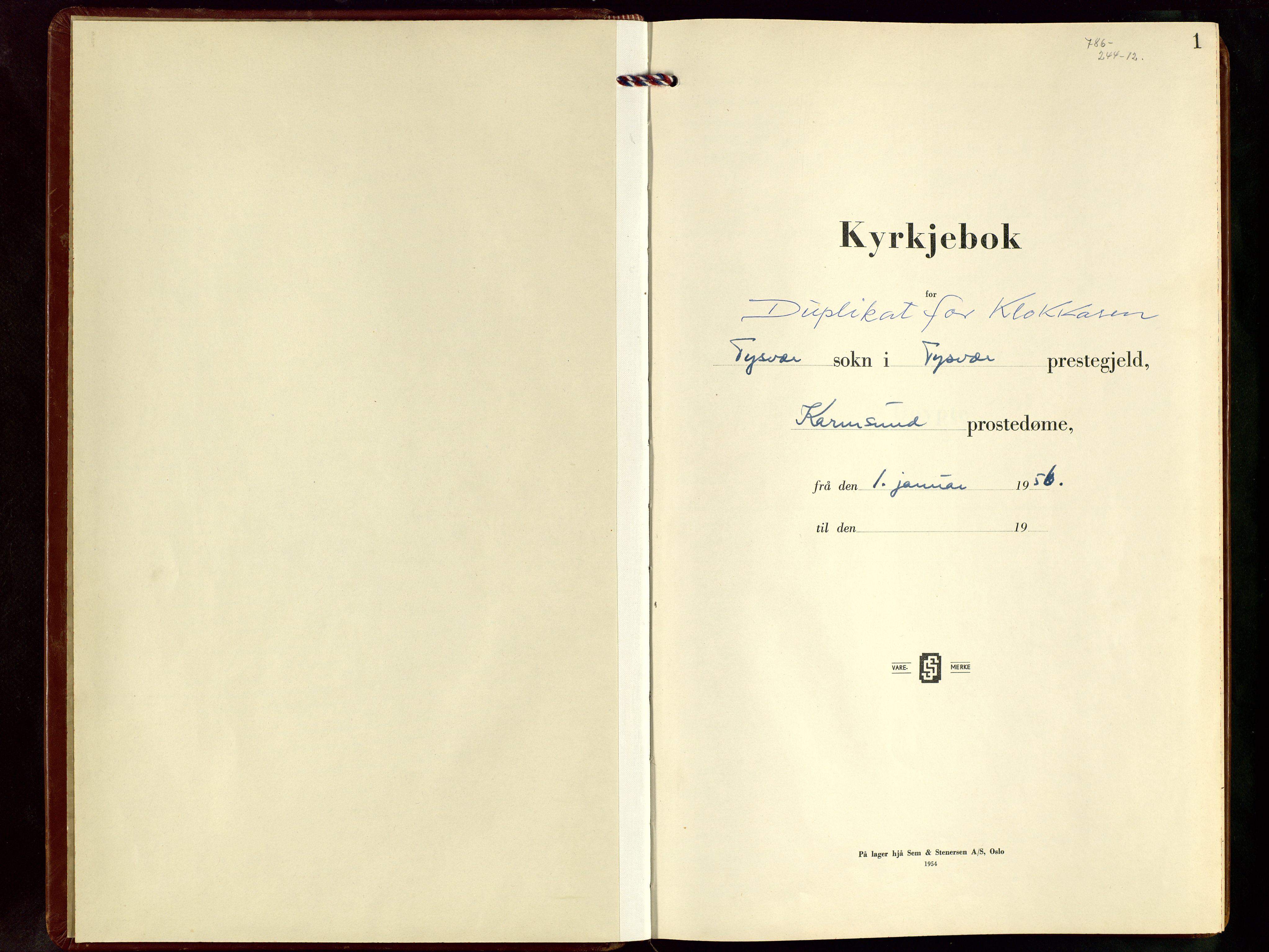 Tysvær sokneprestkontor, SAST/A -101864/H/Ha/Hab/L0009: Parish register (copy) no. B 9, 1956-1974, p. 1
