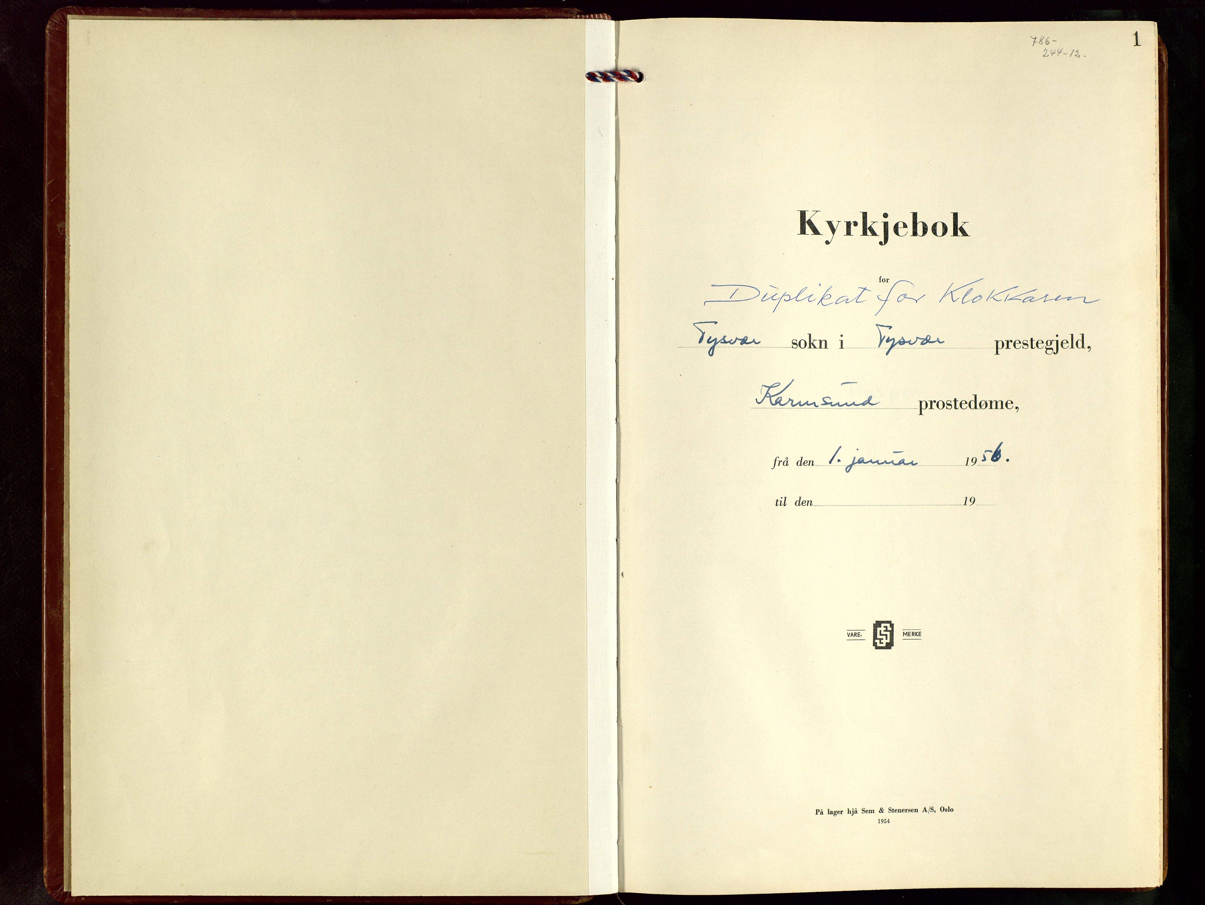 Tysvær sokneprestkontor, AV/SAST-A -101864/H/Ha/Hab/L0009: Parish register (copy) no. B 9, 1956-1974, p. 1