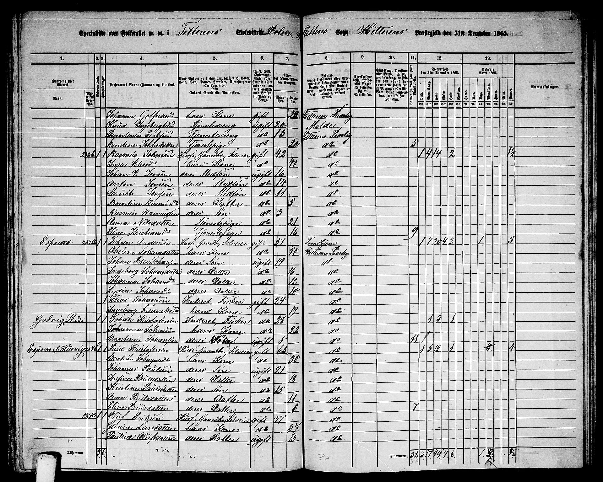 RA, 1865 census for Hitra, 1865, p. 251