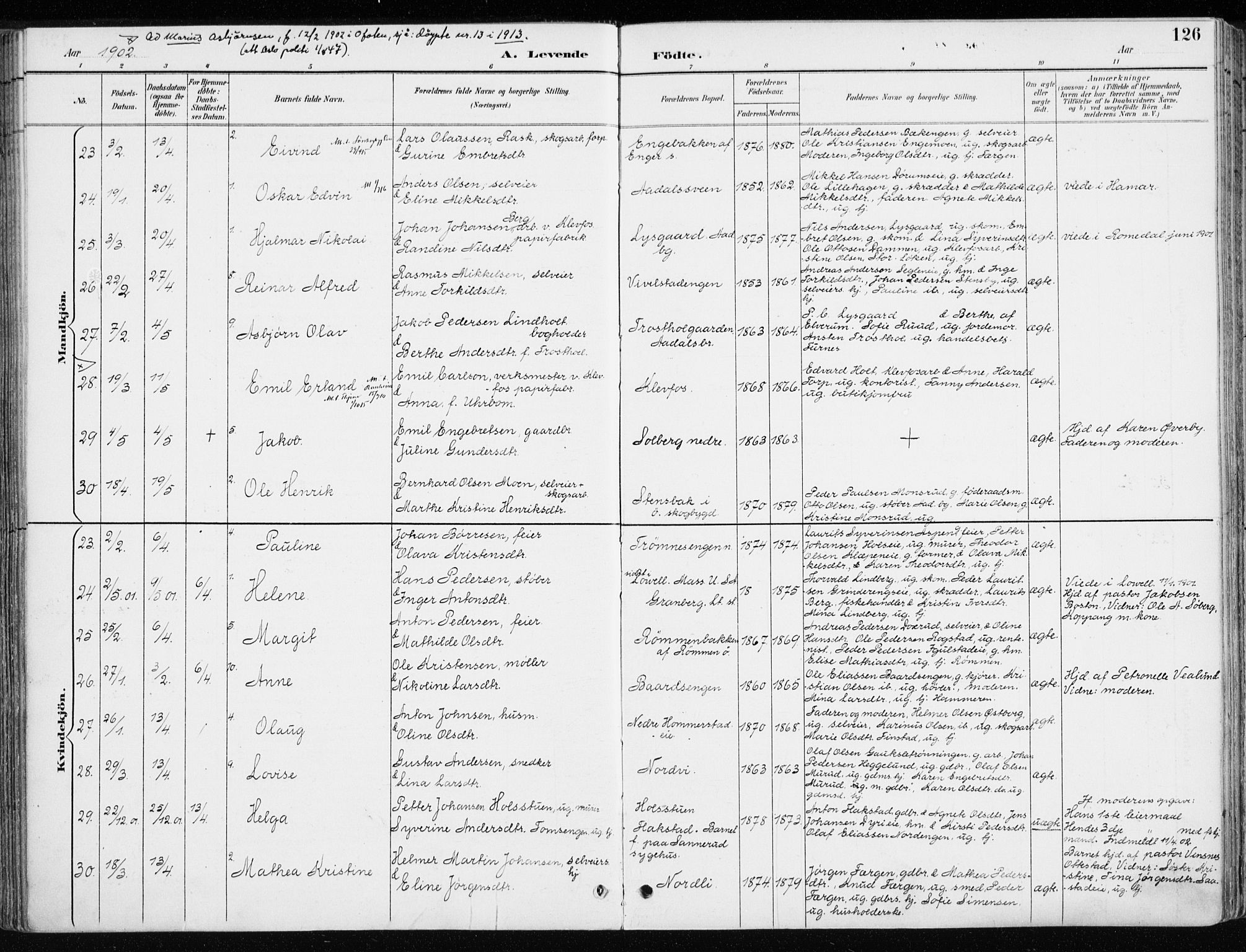 Løten prestekontor, AV/SAH-PREST-022/K/Ka/L0010: Parish register (official) no. 10, 1892-1907, p. 126