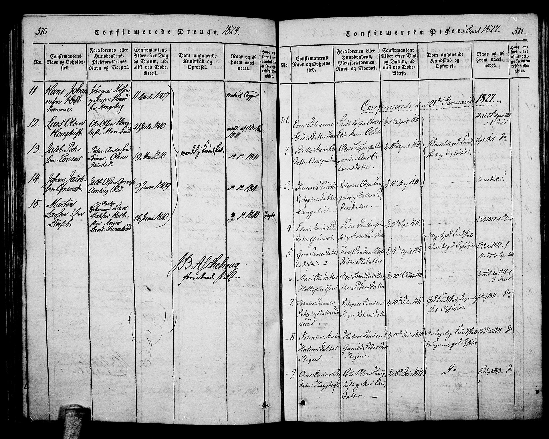 Hof kirkebøker, SAKO/A-64/F/Fa/L0004: Parish register (official) no. I 4, 1814-1843, p. 510-511