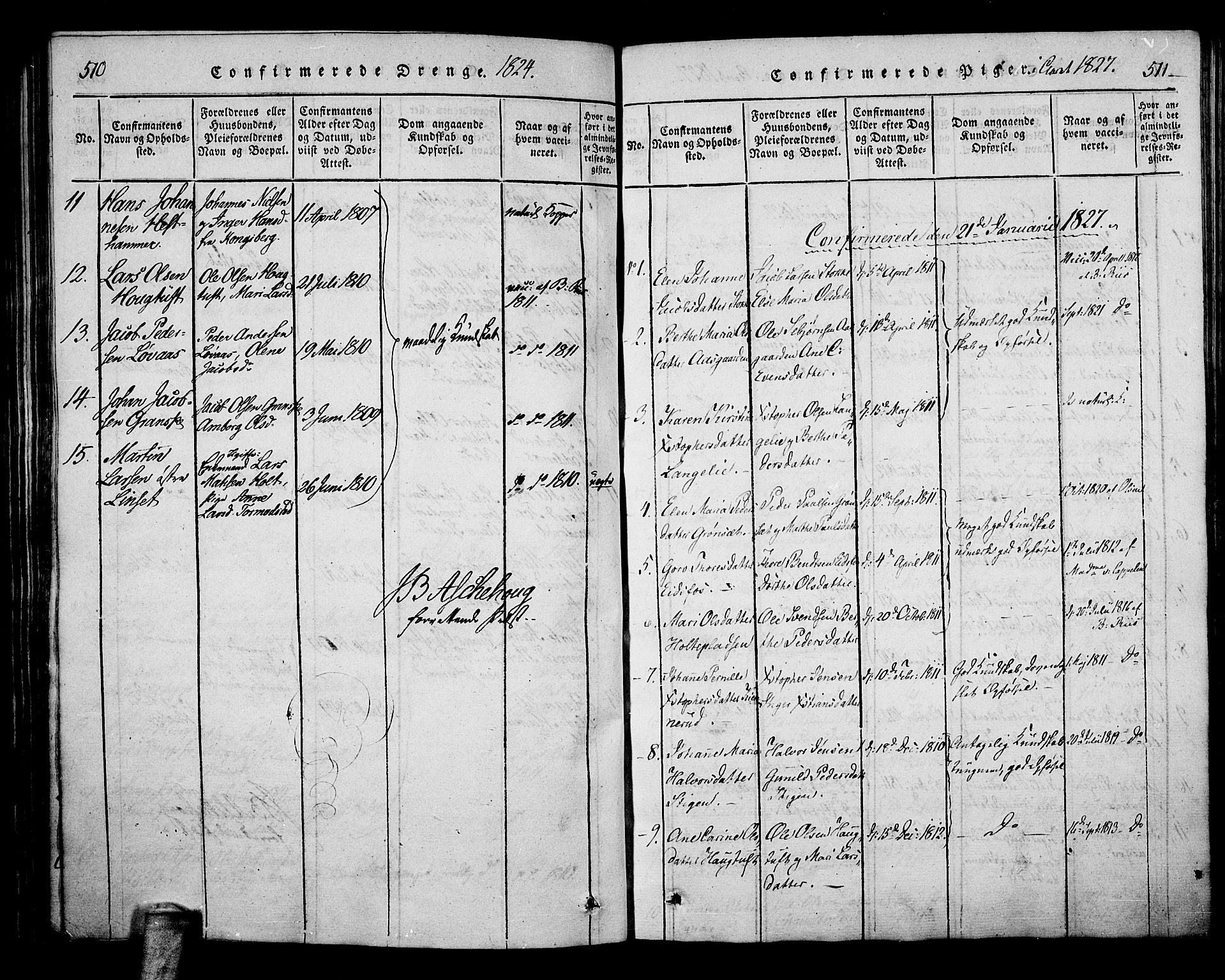 Hof kirkebøker, AV/SAKO-A-64/F/Fa/L0004: Parish register (official) no. I 4, 1814-1843, p. 510-511