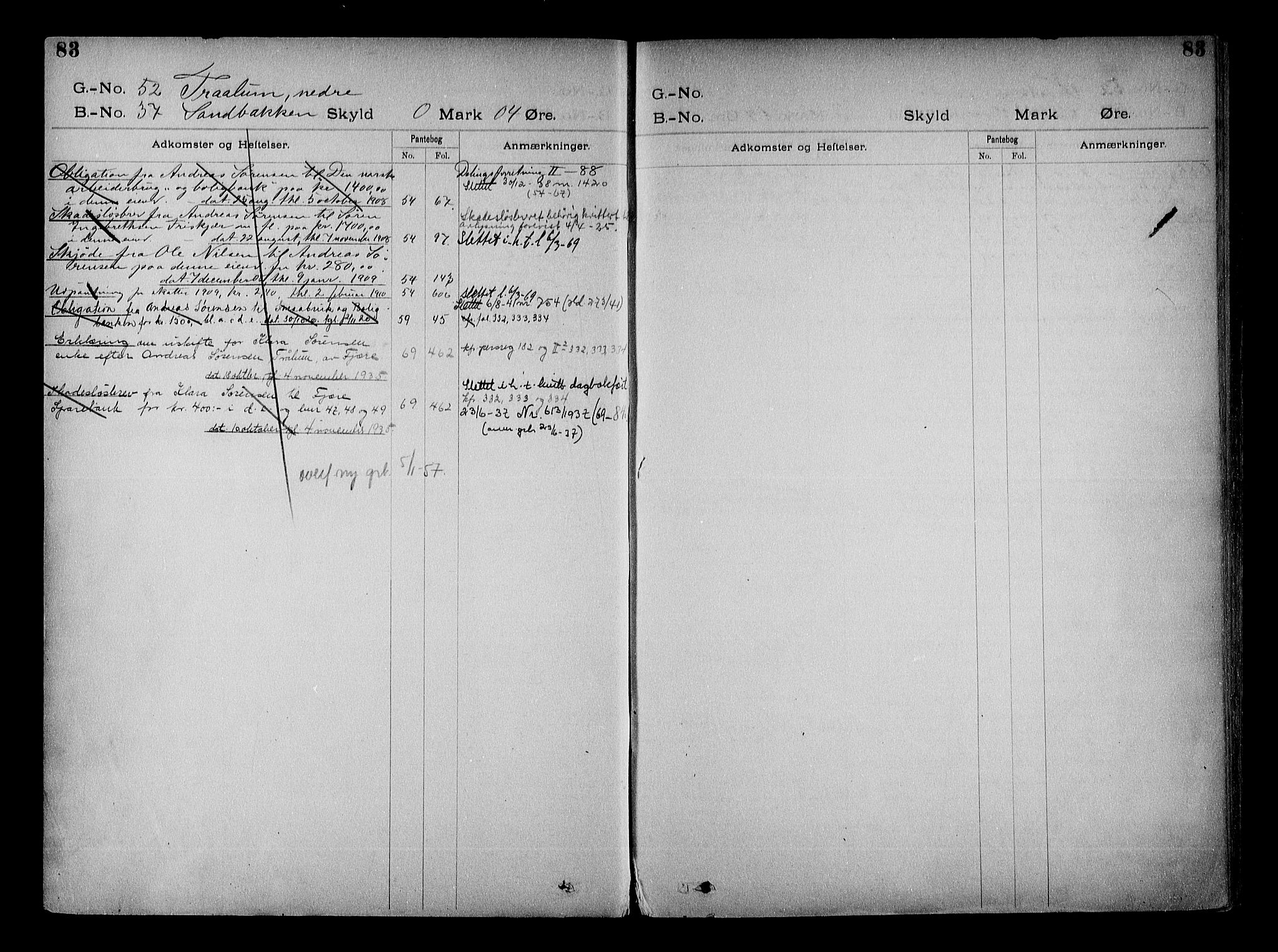 Vestre Nedenes/Sand sorenskriveri, SAK/1221-0010/G/Ga/L0022: Mortgage register no. 15, 1899-1957, p. 83
