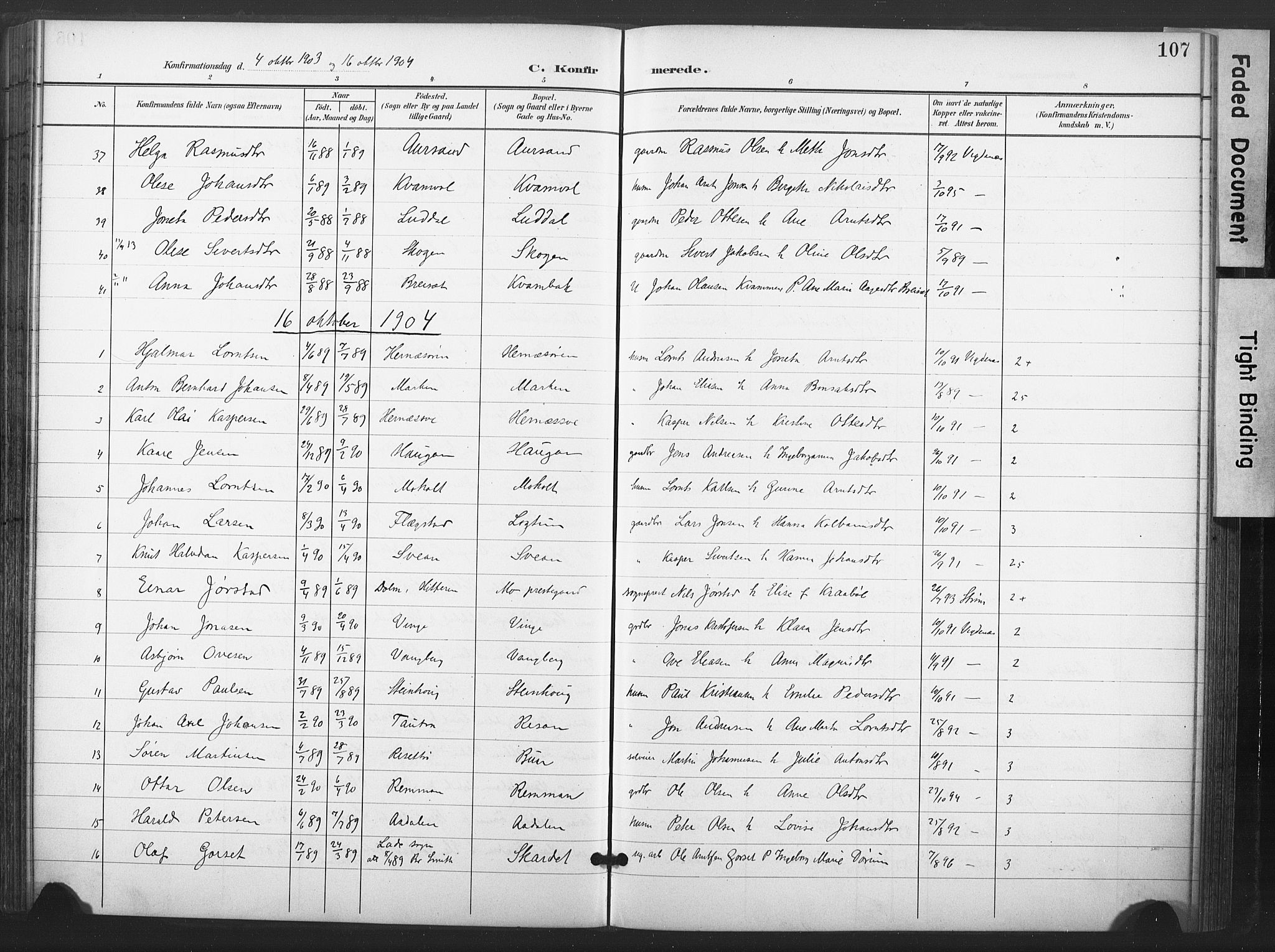Ministerialprotokoller, klokkerbøker og fødselsregistre - Nord-Trøndelag, SAT/A-1458/713/L0122: Parish register (official) no. 713A11, 1899-1910, p. 107