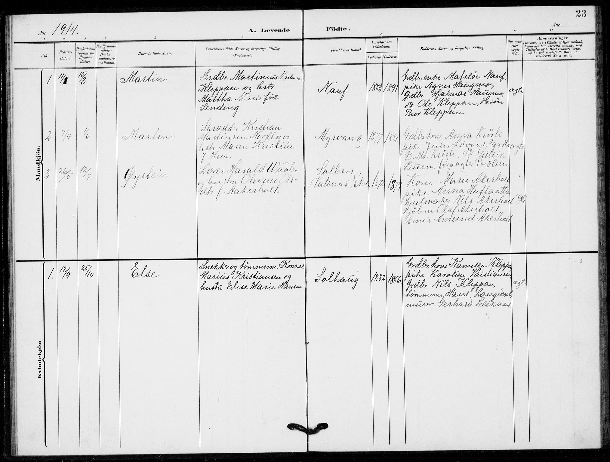 Hof kirkebøker, AV/SAKO-A-64/G/Gb/L0003: Parish register (copy) no. II 3, 1902-1917, p. 23