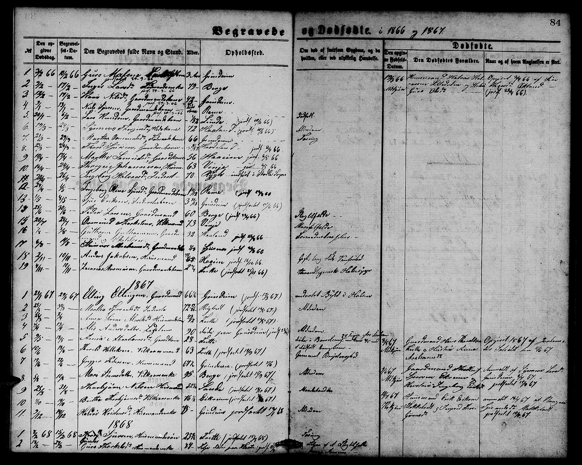 Etne sokneprestembete, SAB/A-75001/H/Hab: Parish register (copy) no. C 3, 1866-1878, p. 84