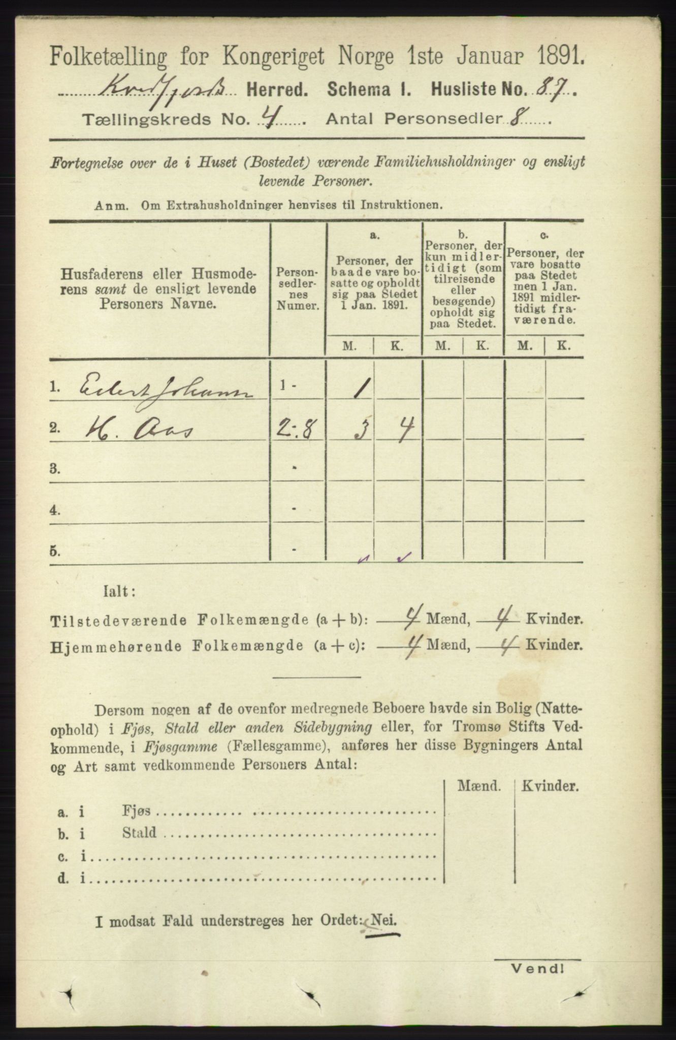 RA, 1891 census for 1911 Kvæfjord, 1891, p. 1837