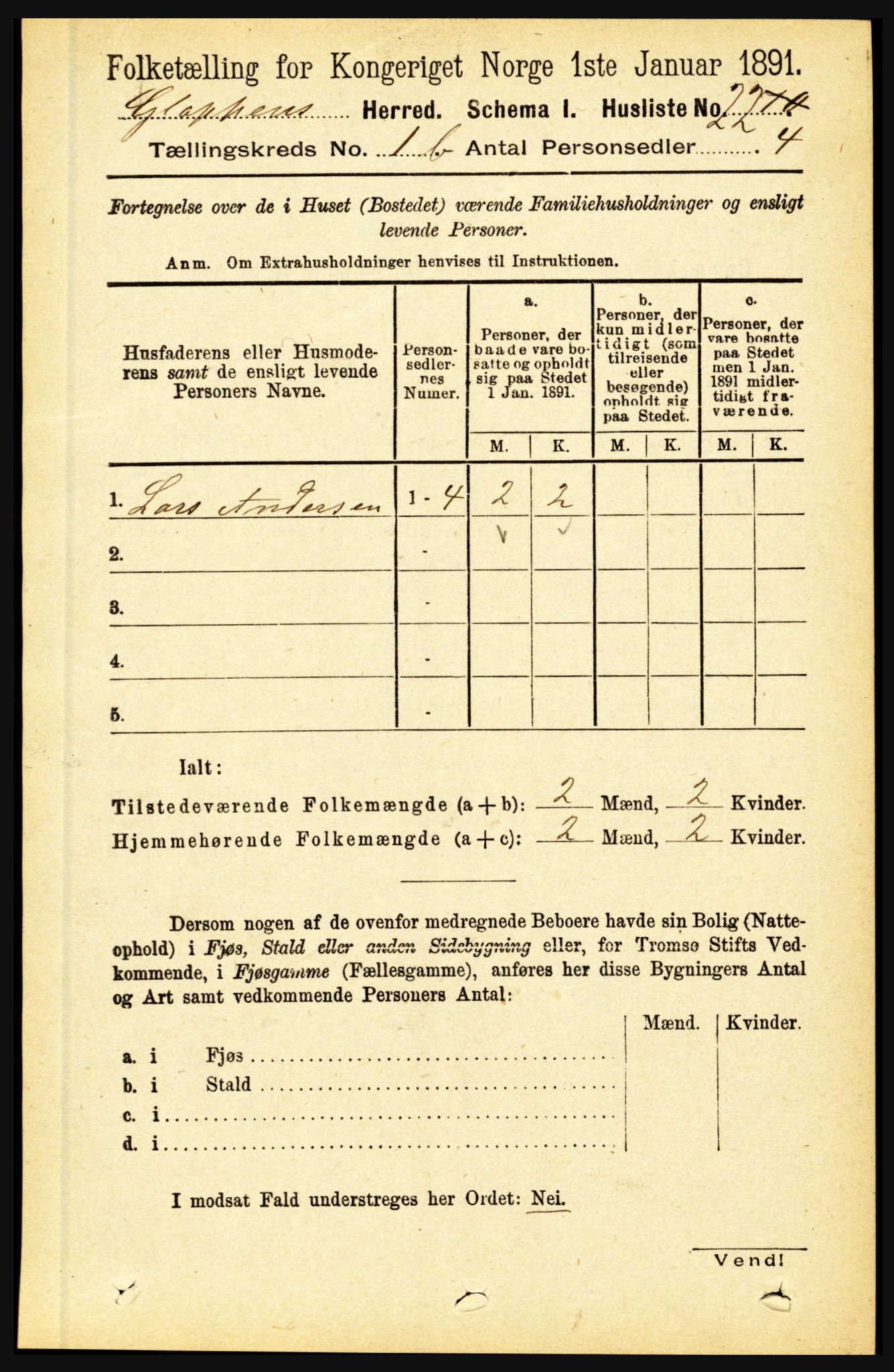 RA, 1891 census for 1445 Gloppen, 1891, p. 395