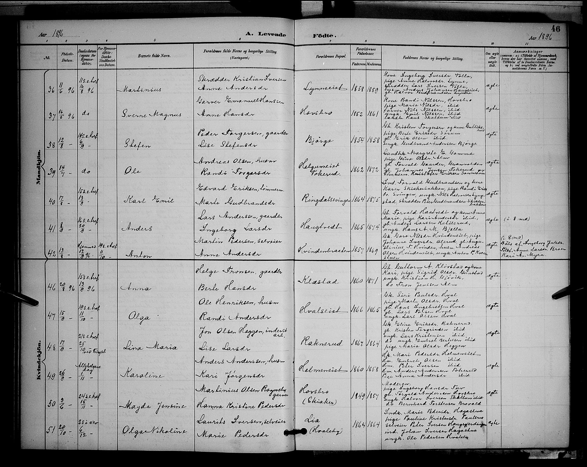 Gran prestekontor, AV/SAH-PREST-112/H/Ha/Hab/L0005: Parish register (copy) no. 5, 1892-1900, p. 46