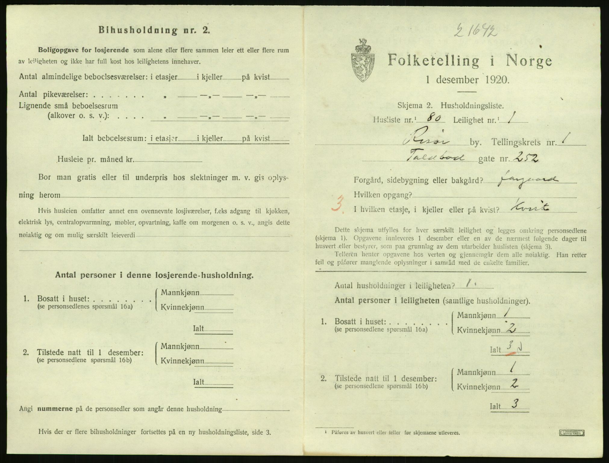 SAK, 1920 census for Risør, 1920, p. 1535