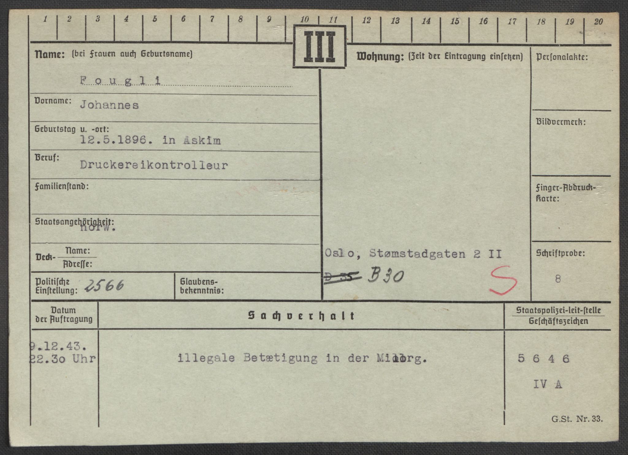 Befehlshaber der Sicherheitspolizei und des SD, AV/RA-RAFA-5969/E/Ea/Eaa/L0003: Register over norske fanger i Møllergata 19: Eng-Hag, 1940-1945, p. 502