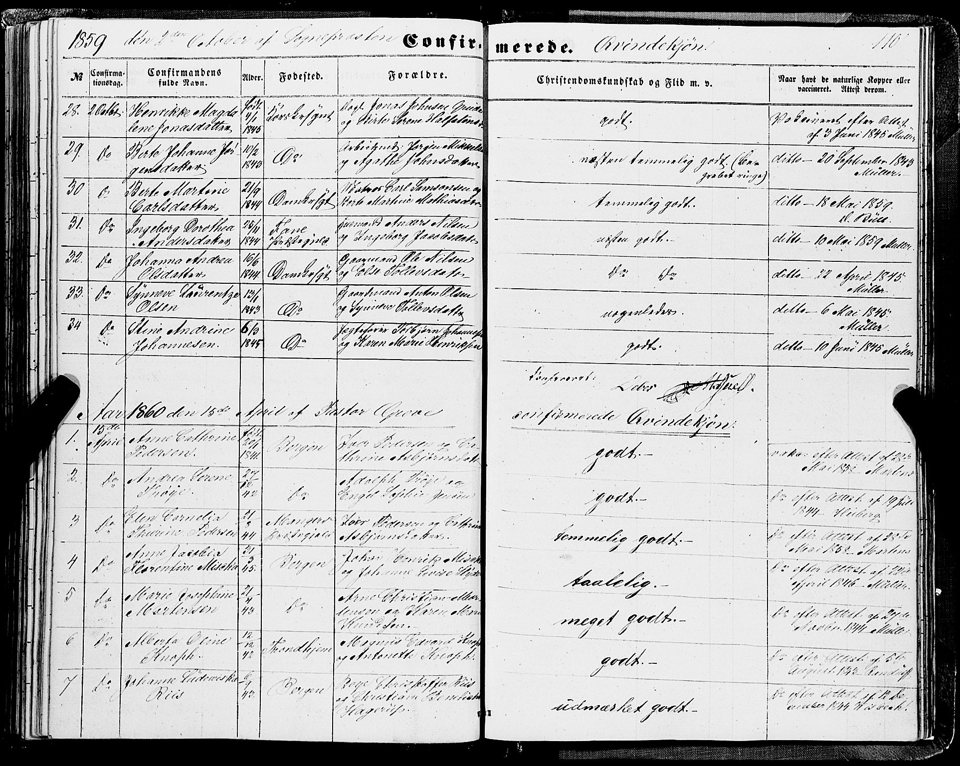 Domkirken sokneprestembete, SAB/A-74801/H/Haa/L0028: Parish register (official) no. C 3, 1852-1864, p. 110