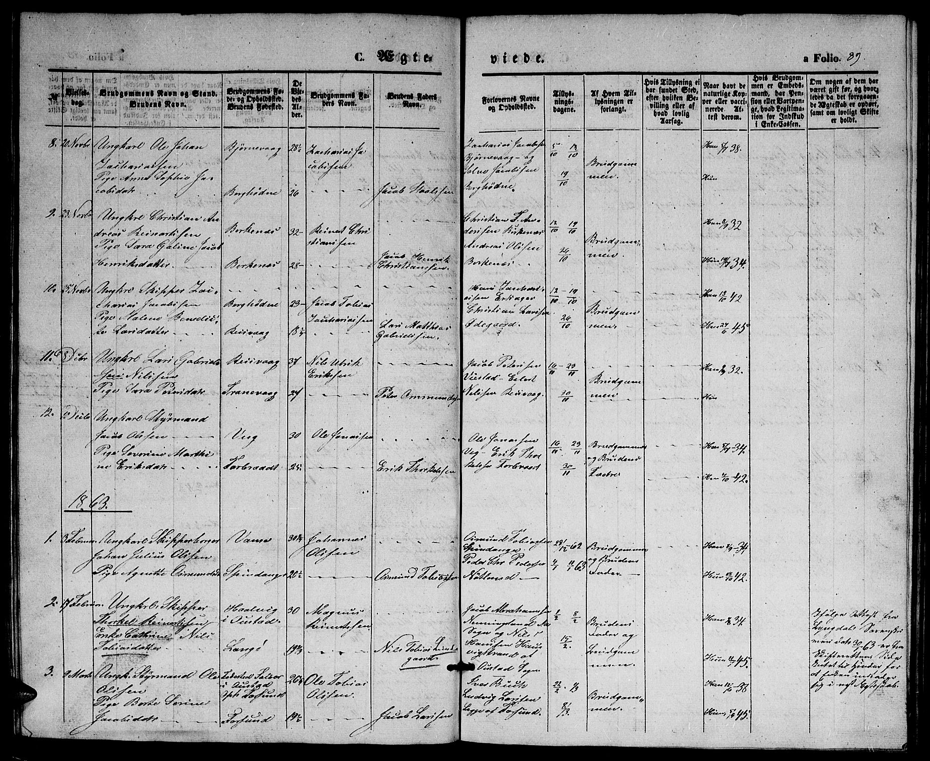 Herad sokneprestkontor, SAK/1111-0018/F/Fb/Fbb/L0002: Parish register (copy) no. B 2, 1853-1871, p. 89
