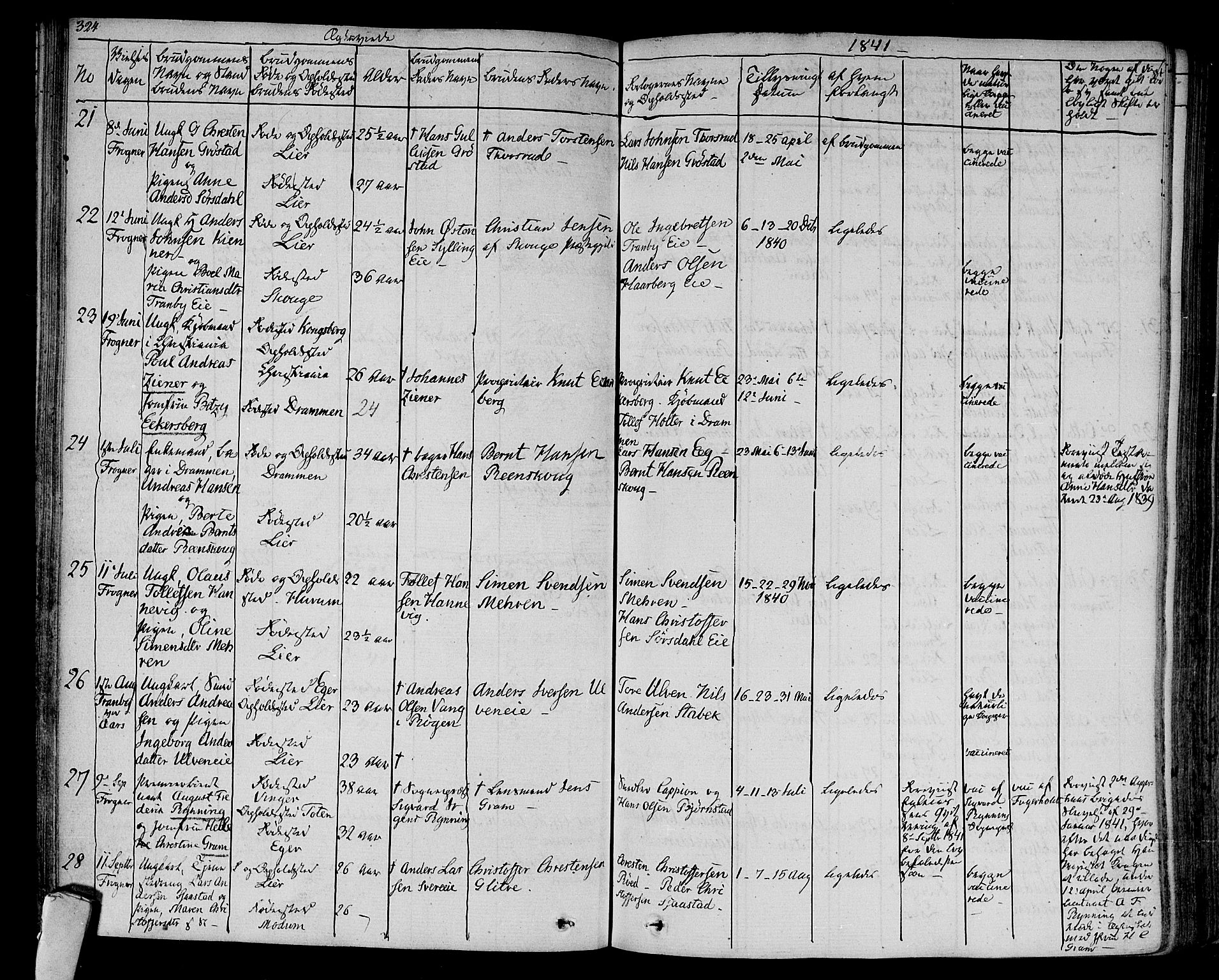 Lier kirkebøker, AV/SAKO-A-230/F/Fa/L0010: Parish register (official) no. I 10, 1827-1843, p. 324