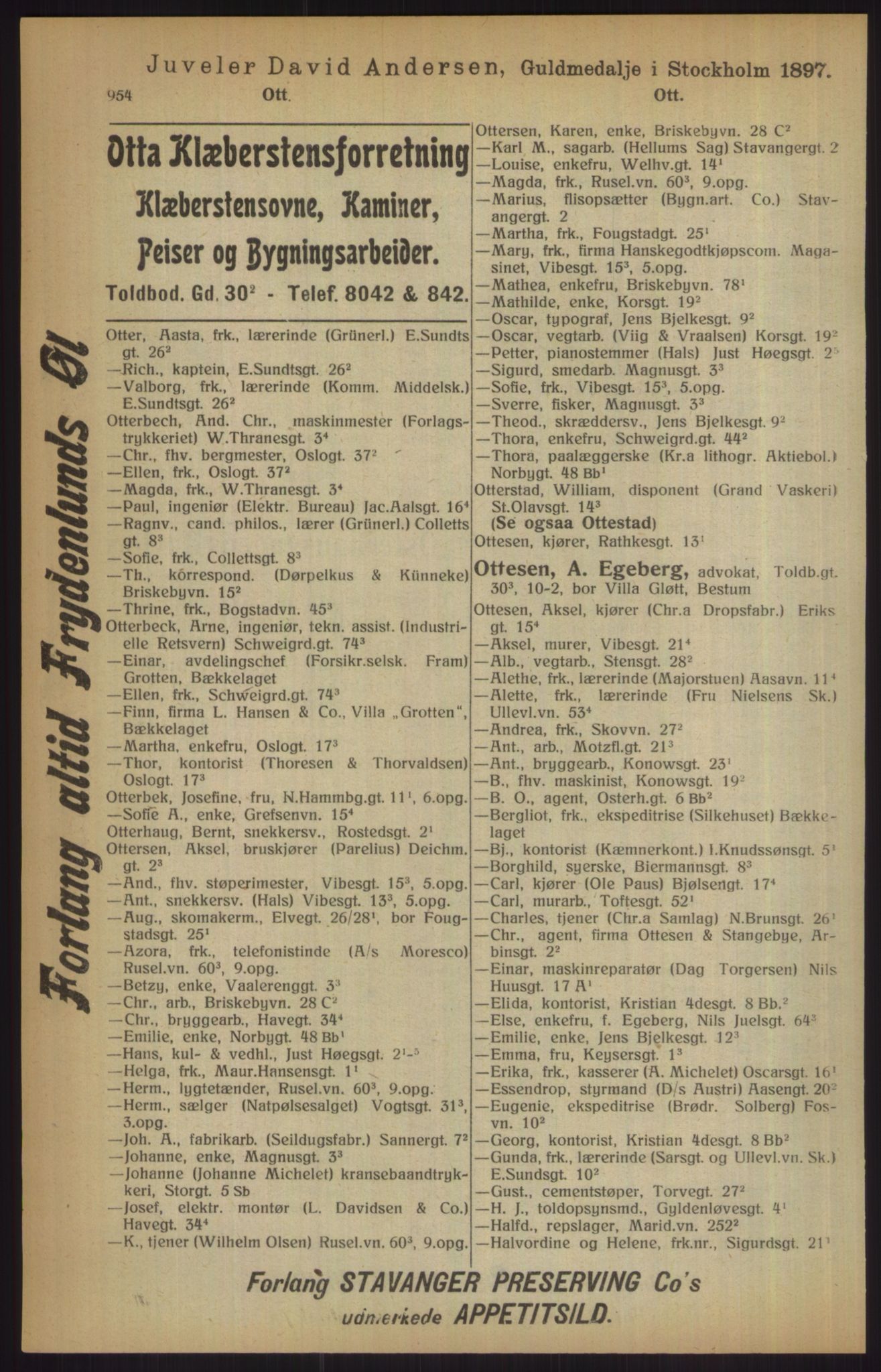 Kristiania/Oslo adressebok, PUBL/-, 1915, p. 954