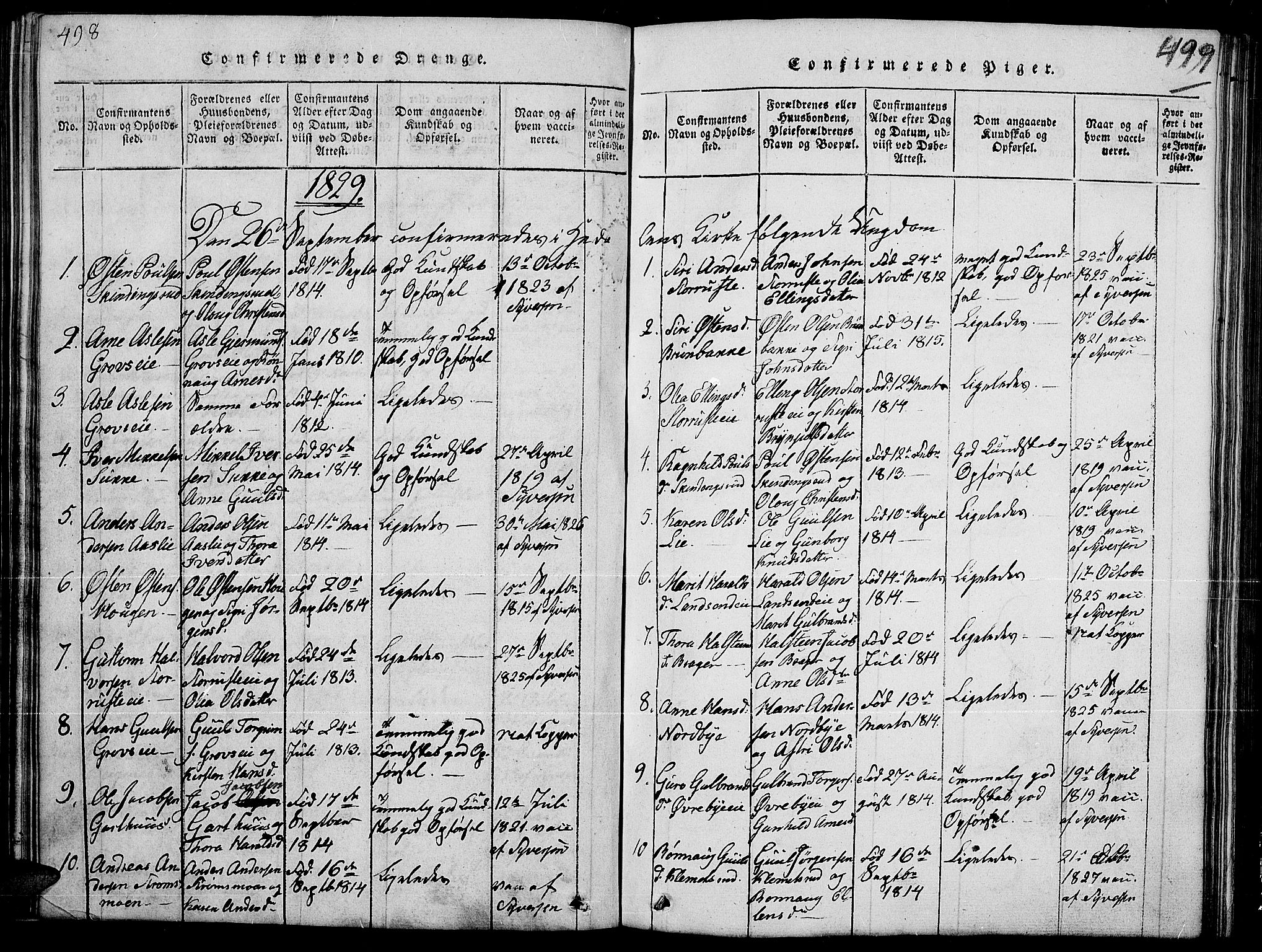 Sør-Aurdal prestekontor, AV/SAH-PREST-128/H/Ha/Hab/L0002: Parish register (copy) no. 2, 1826-1840, p. 498-499