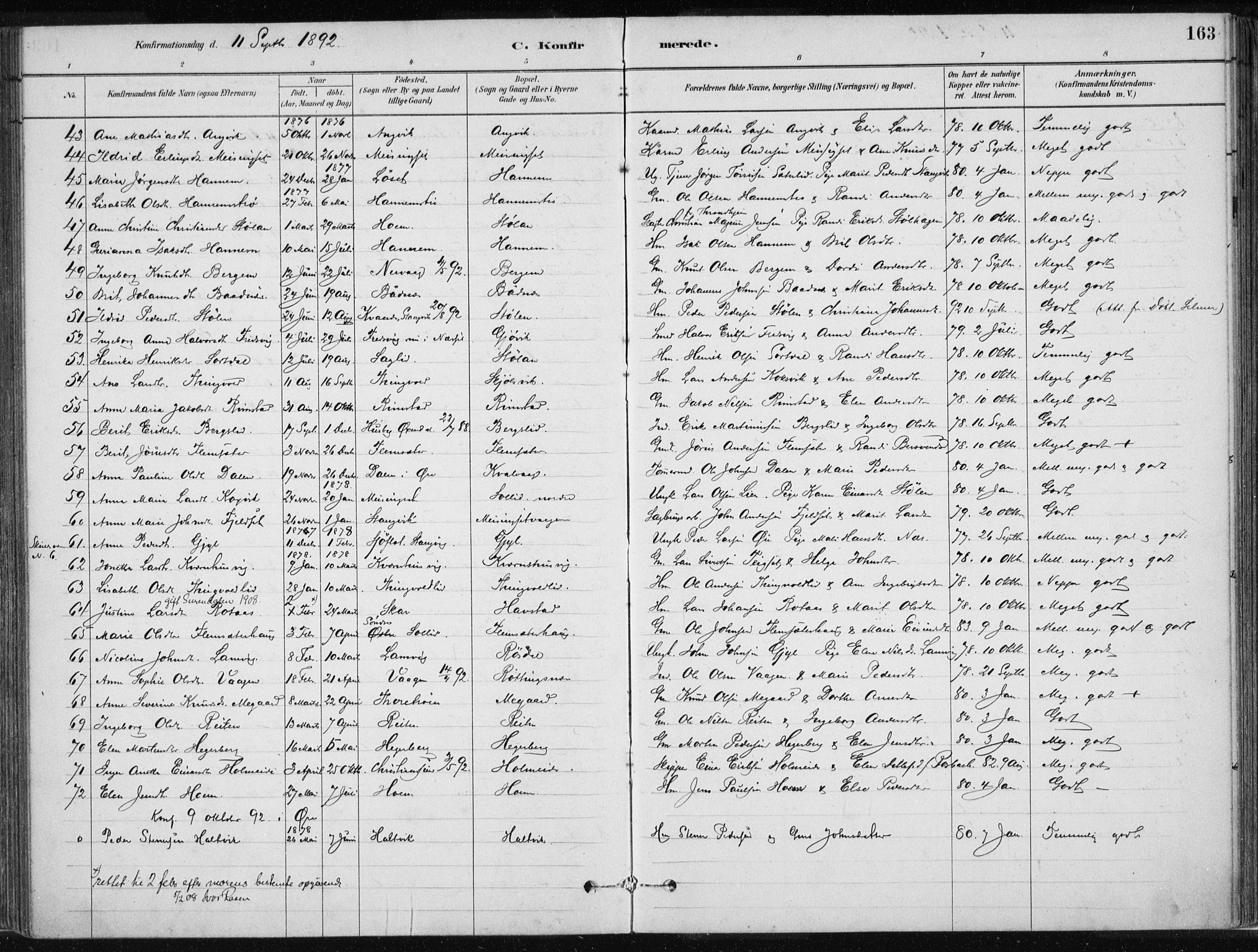 Ministerialprotokoller, klokkerbøker og fødselsregistre - Møre og Romsdal, AV/SAT-A-1454/586/L0987: Parish register (official) no. 586A13, 1879-1892, p. 163