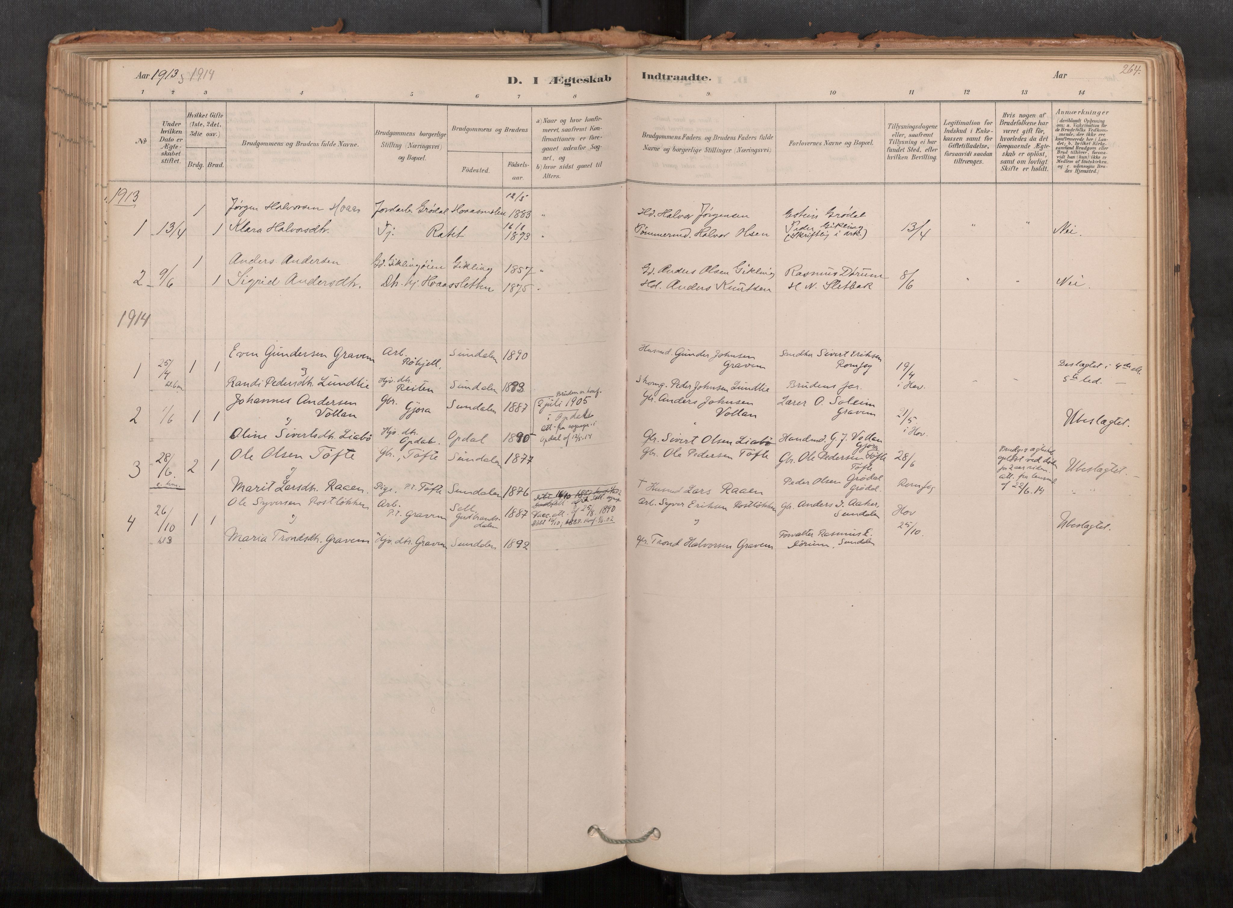 Sunndal sokneprestkontor, AV/SAT-A-1085/1/I/I1/I1a/L0001: Parish register (official) no. 1, 1877-1914, p. 264