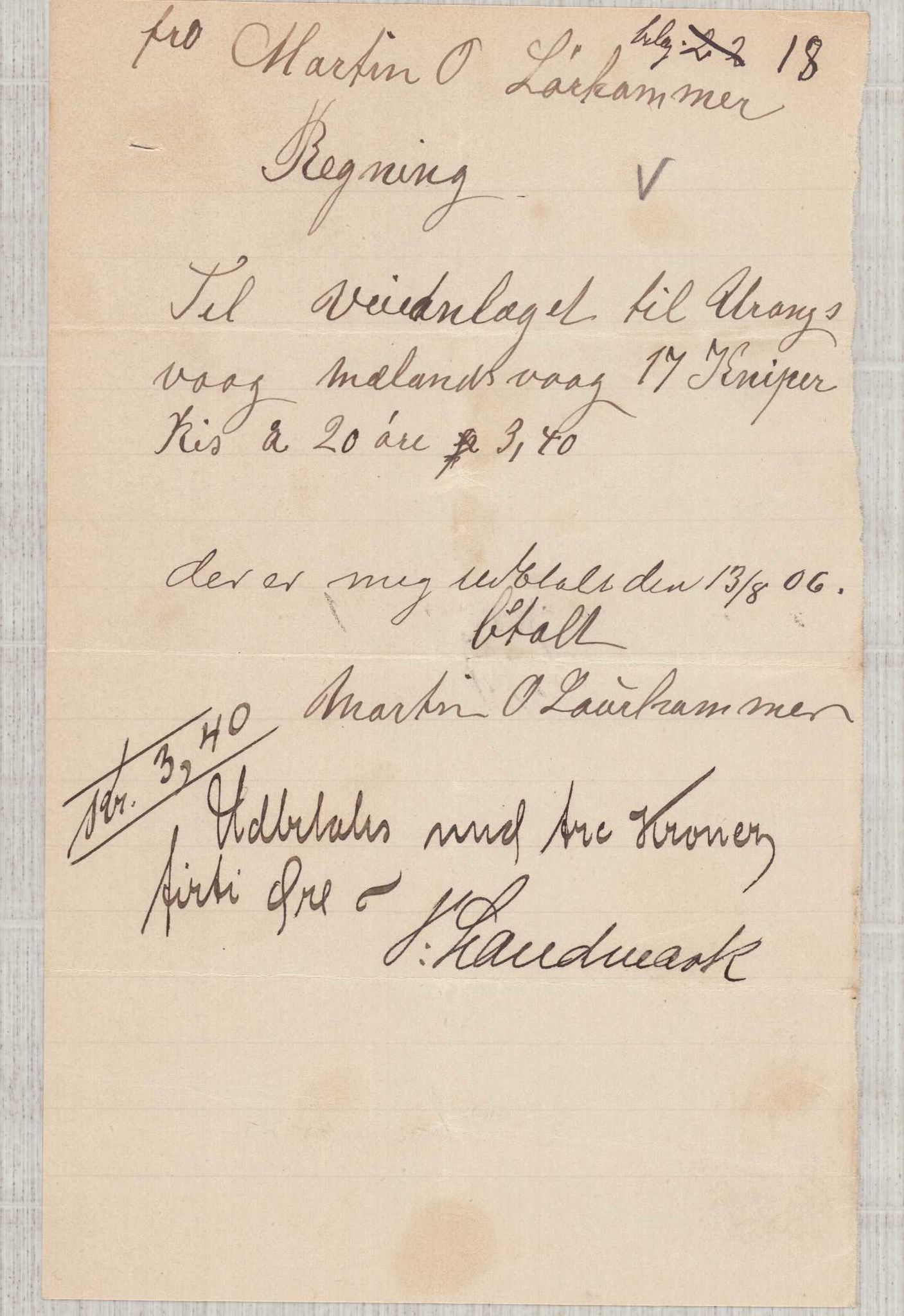 Finnaas kommune. Formannskapet, IKAH/1218a-021/E/Ea/L0002/0004: Rekneskap for veganlegg / Rekneskap for veganlegget Urangsvåg - Mælandsvåg, 1906, p. 33