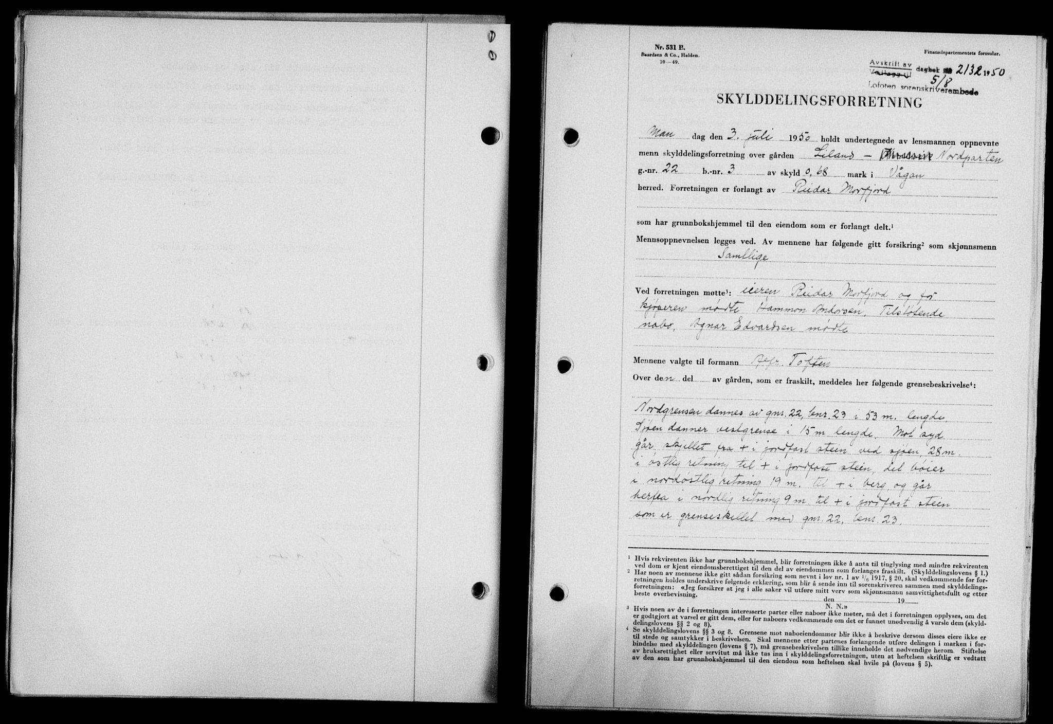 Lofoten sorenskriveri, SAT/A-0017/1/2/2C/L0024a: Mortgage book no. 24a, 1950-1950, Diary no: : 2132/1950
