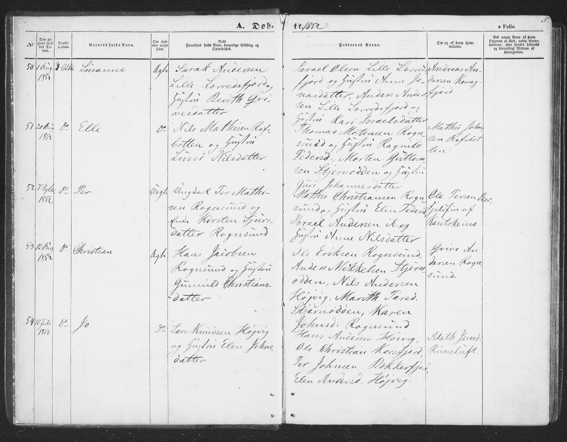 Talvik sokneprestkontor, AV/SATØ-S-1337/H/Ha/L0010kirke: Parish register (official) no. 10, 1852-1864, p. 5