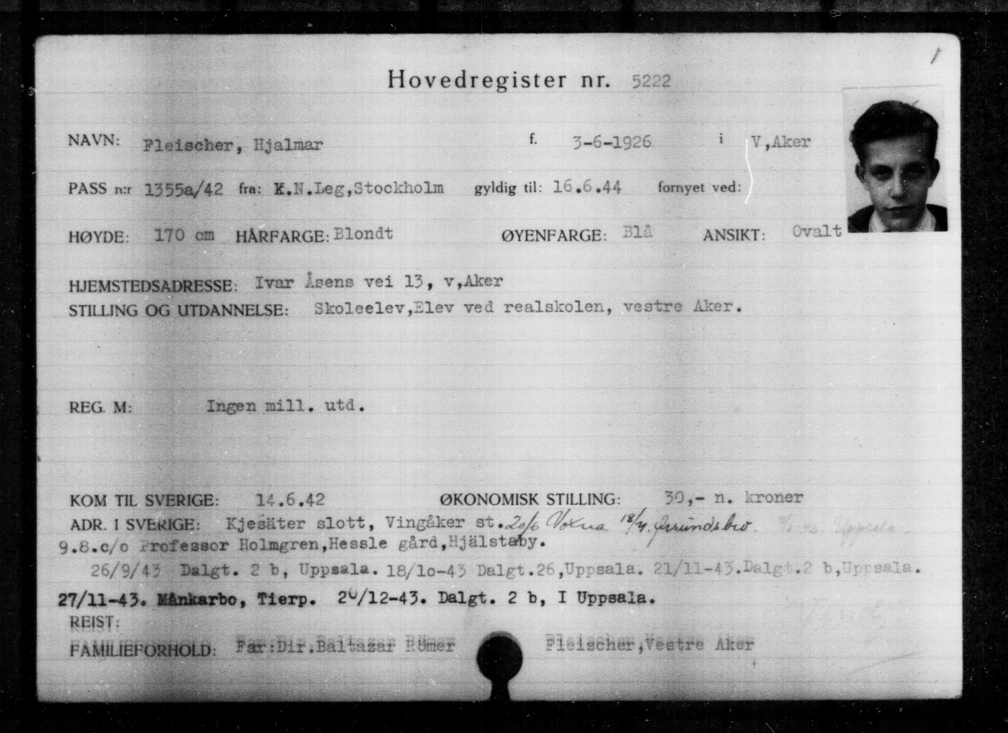 Utenriksstasjonene, Legasjonen i Stockholm, Flyktningkontoret, AV/RA-S-6753/V/Va/L0004: Kjesäterkartoteket, flyktninger med registreringsnr. 3496-6610, 1940-1945, p. 1983