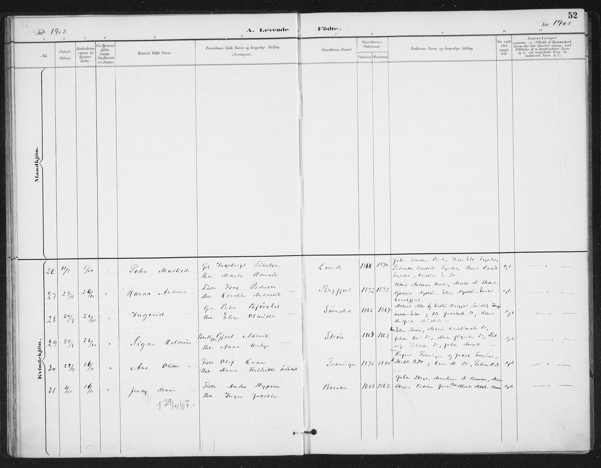 Ministerialprotokoller, klokkerbøker og fødselsregistre - Sør-Trøndelag, AV/SAT-A-1456/657/L0708: Parish register (official) no. 657A09, 1894-1904, p. 52