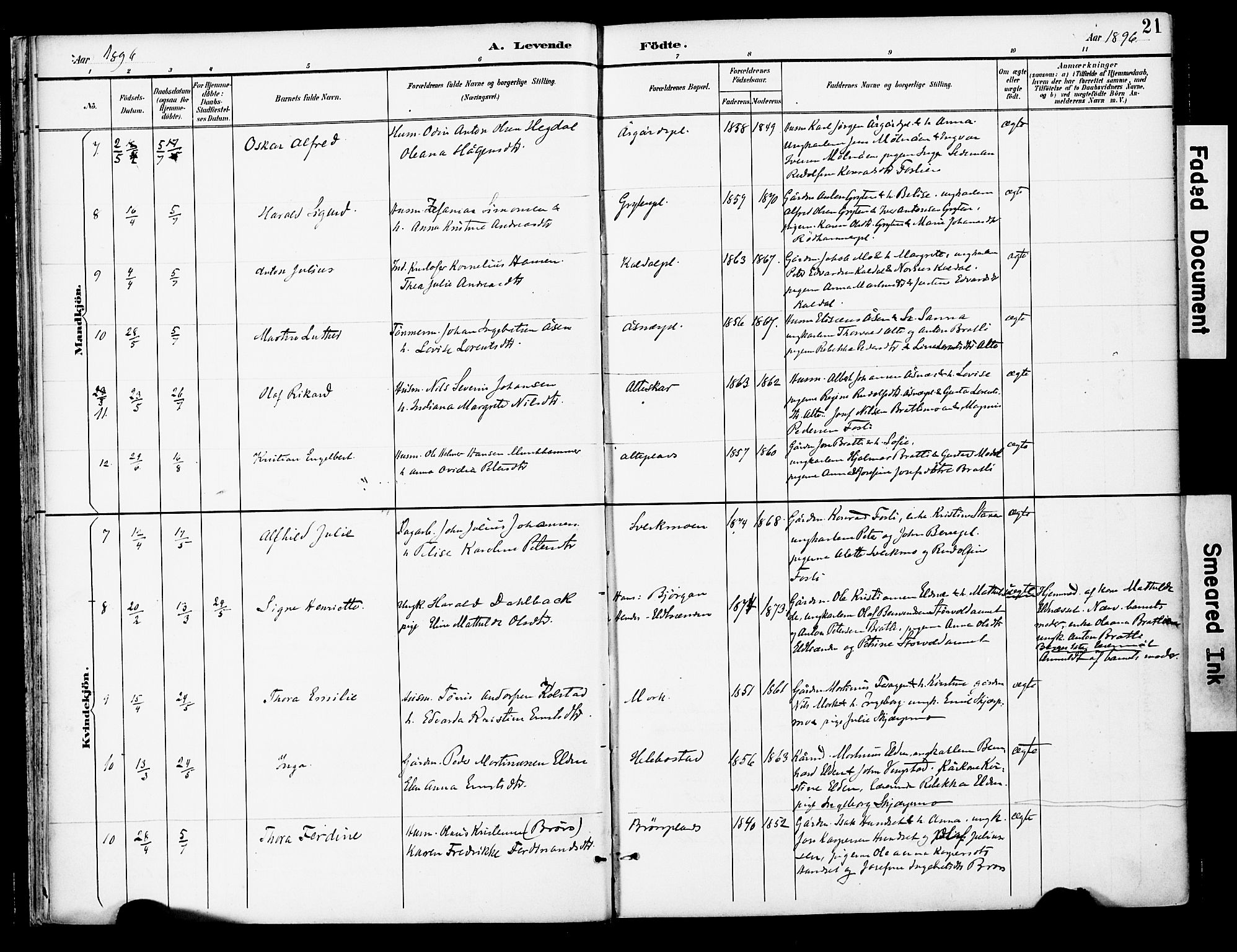 Ministerialprotokoller, klokkerbøker og fødselsregistre - Nord-Trøndelag, AV/SAT-A-1458/742/L0409: Parish register (official) no. 742A02, 1891-1905, p. 21