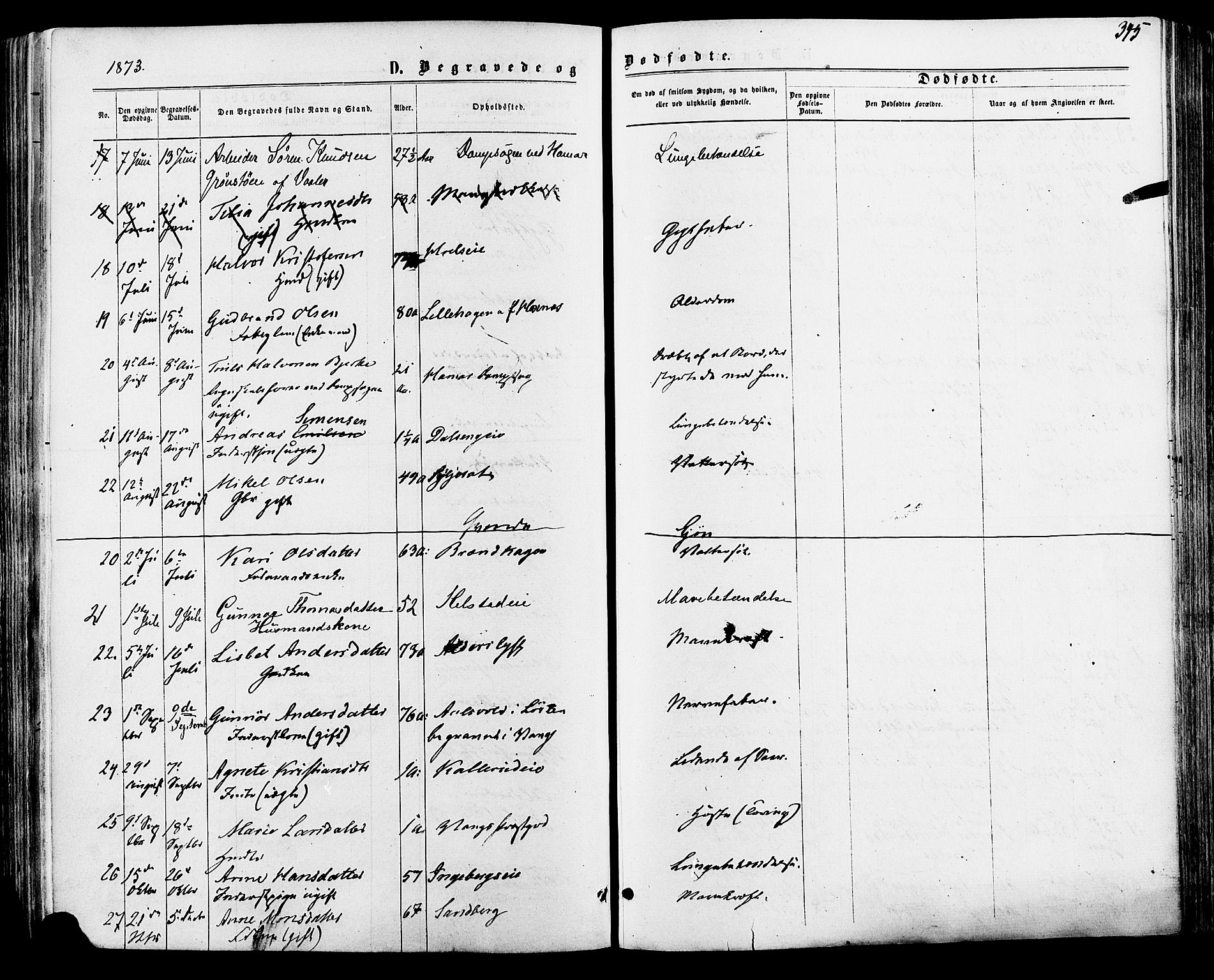 Vang prestekontor, Hedmark, AV/SAH-PREST-008/H/Ha/Haa/L0015: Parish register (official) no. 15, 1871-1885, p. 345