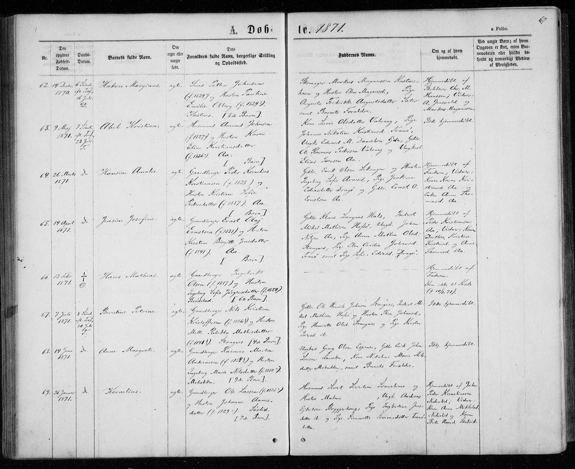 Tranøy sokneprestkontor, AV/SATØ-S-1313/I/Ia/Iaa/L0008kirke: Parish register (official) no. 8, 1867-1877, p. 67