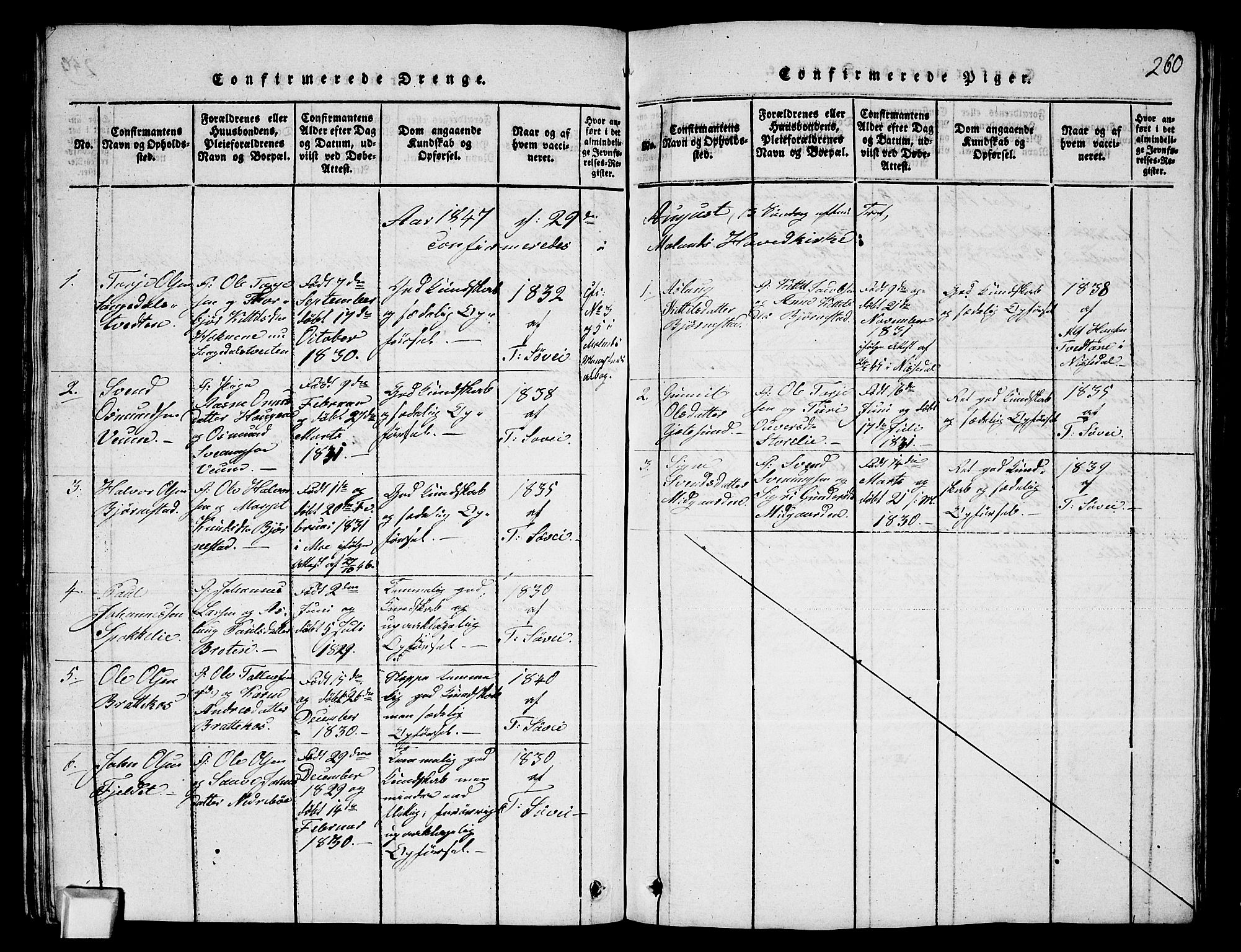 Fyresdal kirkebøker, SAKO/A-263/G/Ga/L0003: Parish register (copy) no. I 3, 1815-1863, p. 260