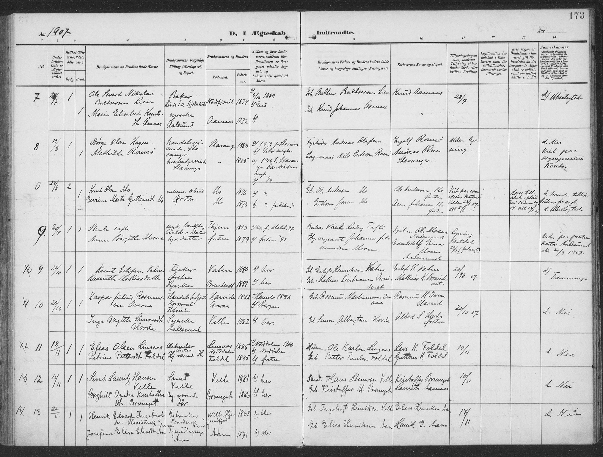 Ministerialprotokoller, klokkerbøker og fødselsregistre - Møre og Romsdal, SAT/A-1454/513/L0178: Parish register (official) no. 513A05, 1906-1919, p. 173