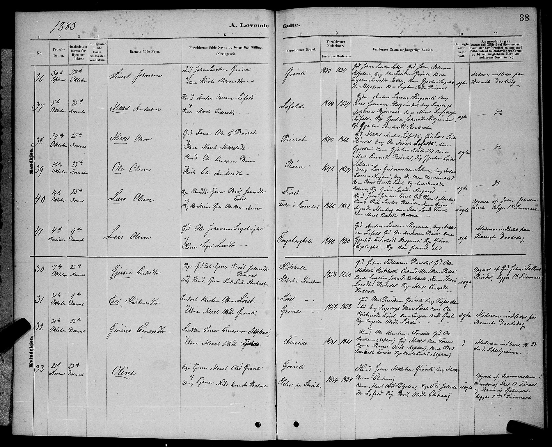 Ministerialprotokoller, klokkerbøker og fødselsregistre - Møre og Romsdal, AV/SAT-A-1454/598/L1077: Parish register (copy) no. 598C02, 1879-1891, p. 38