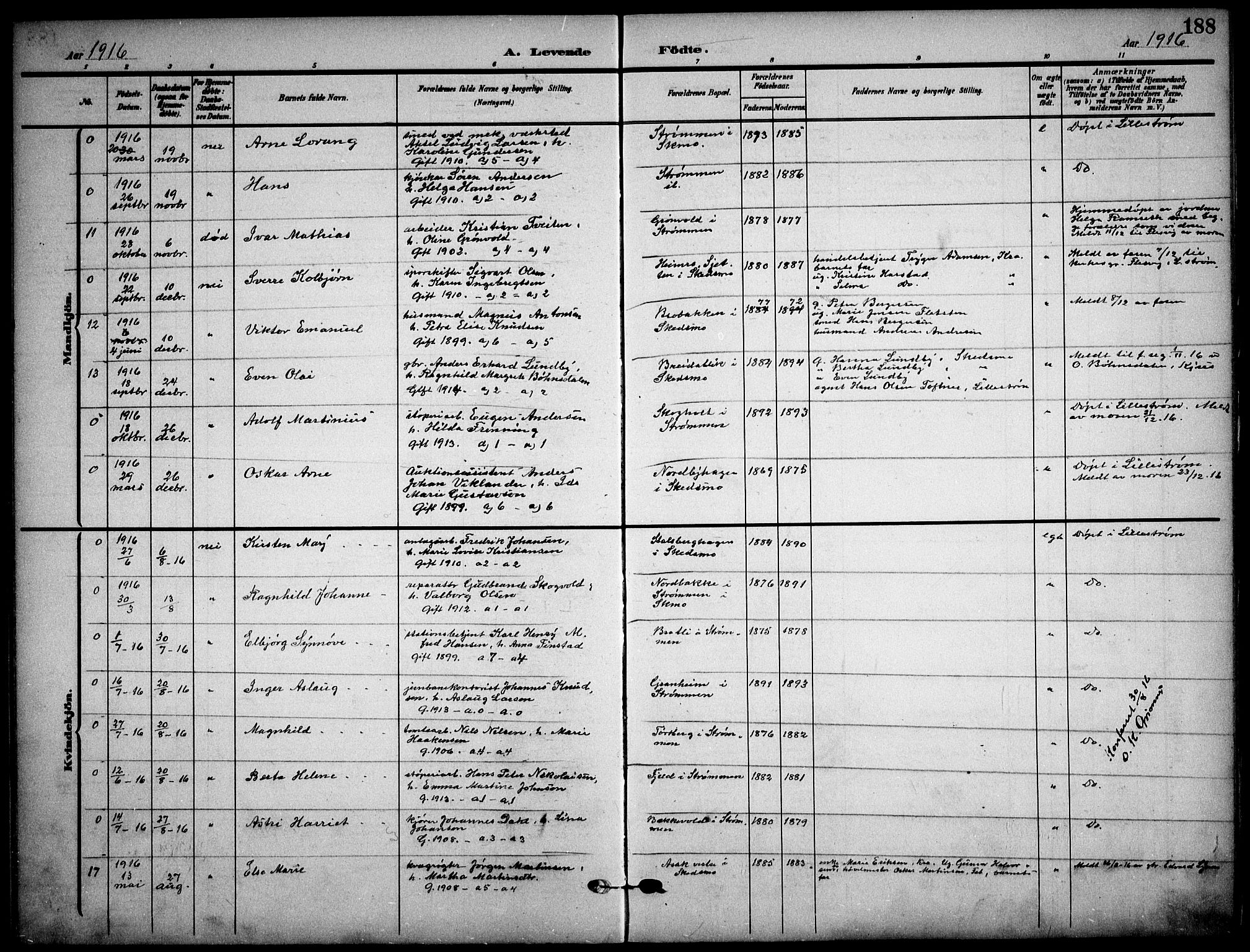 Skedsmo prestekontor Kirkebøker, AV/SAO-A-10033a/F/Fa/L0015: Parish register (official) no. I 15, 1902-1917, p. 188