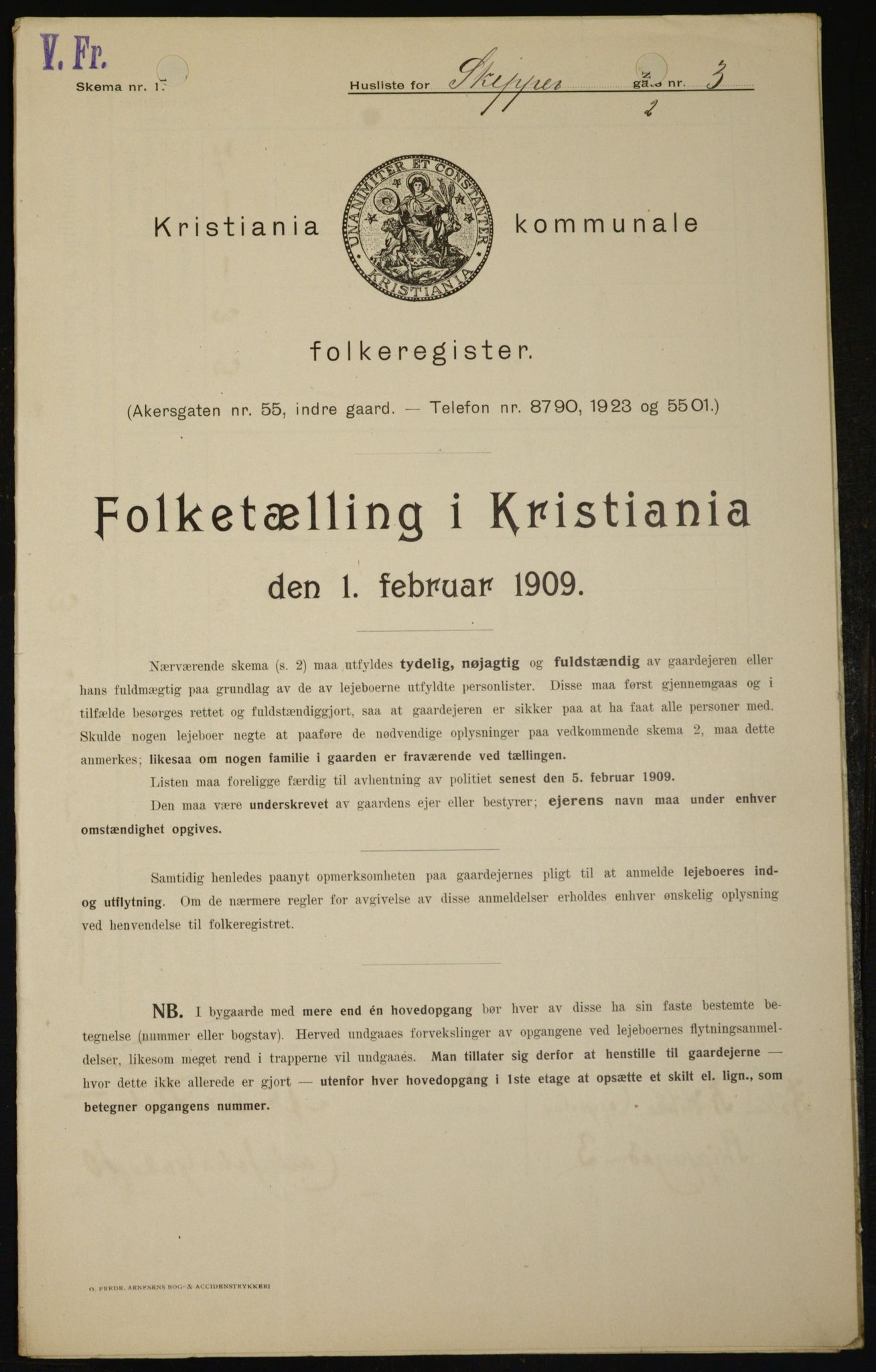 OBA, Municipal Census 1909 for Kristiania, 1909, p. 86513