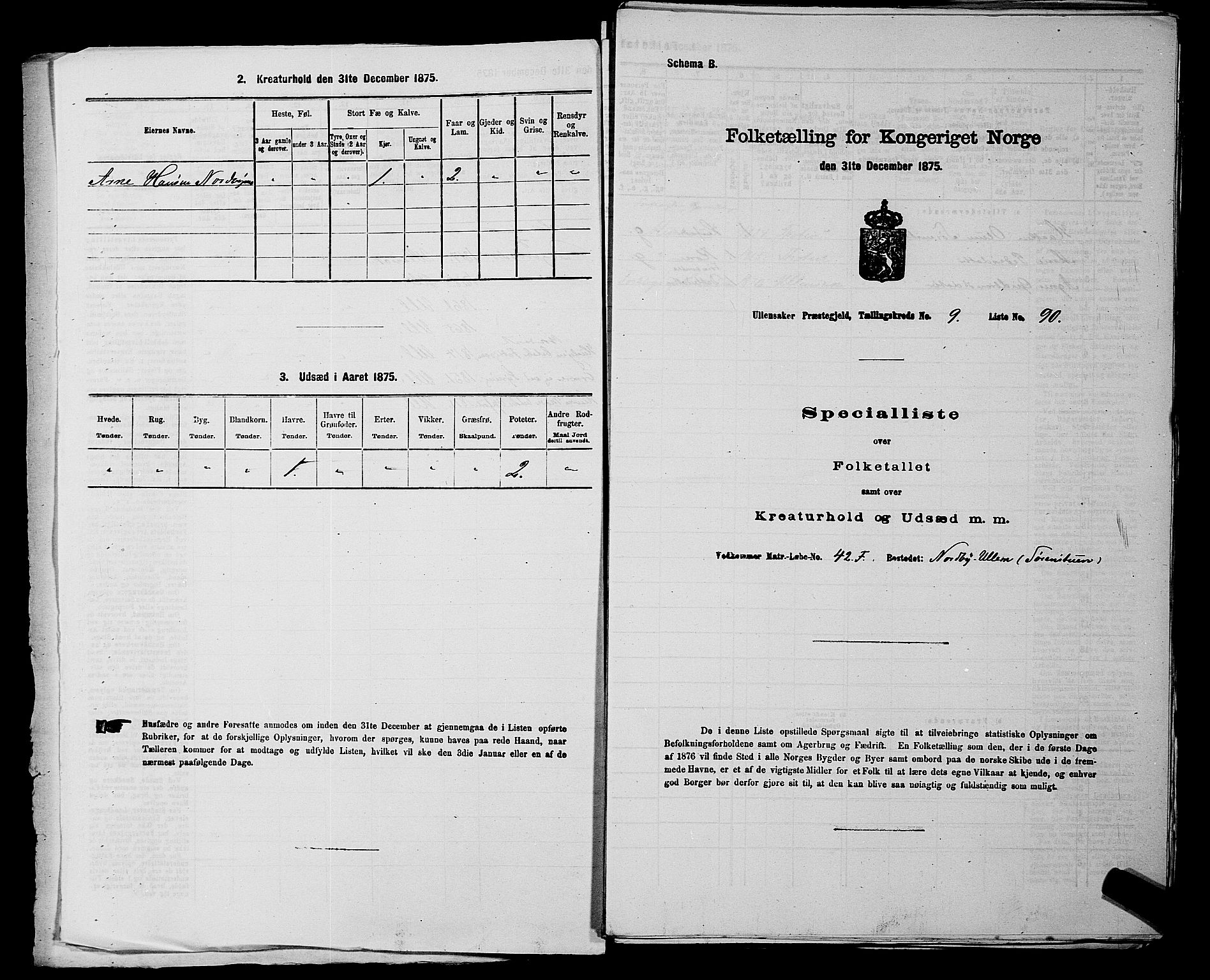 RA, 1875 census for 0235P Ullensaker, 1875, p. 1243